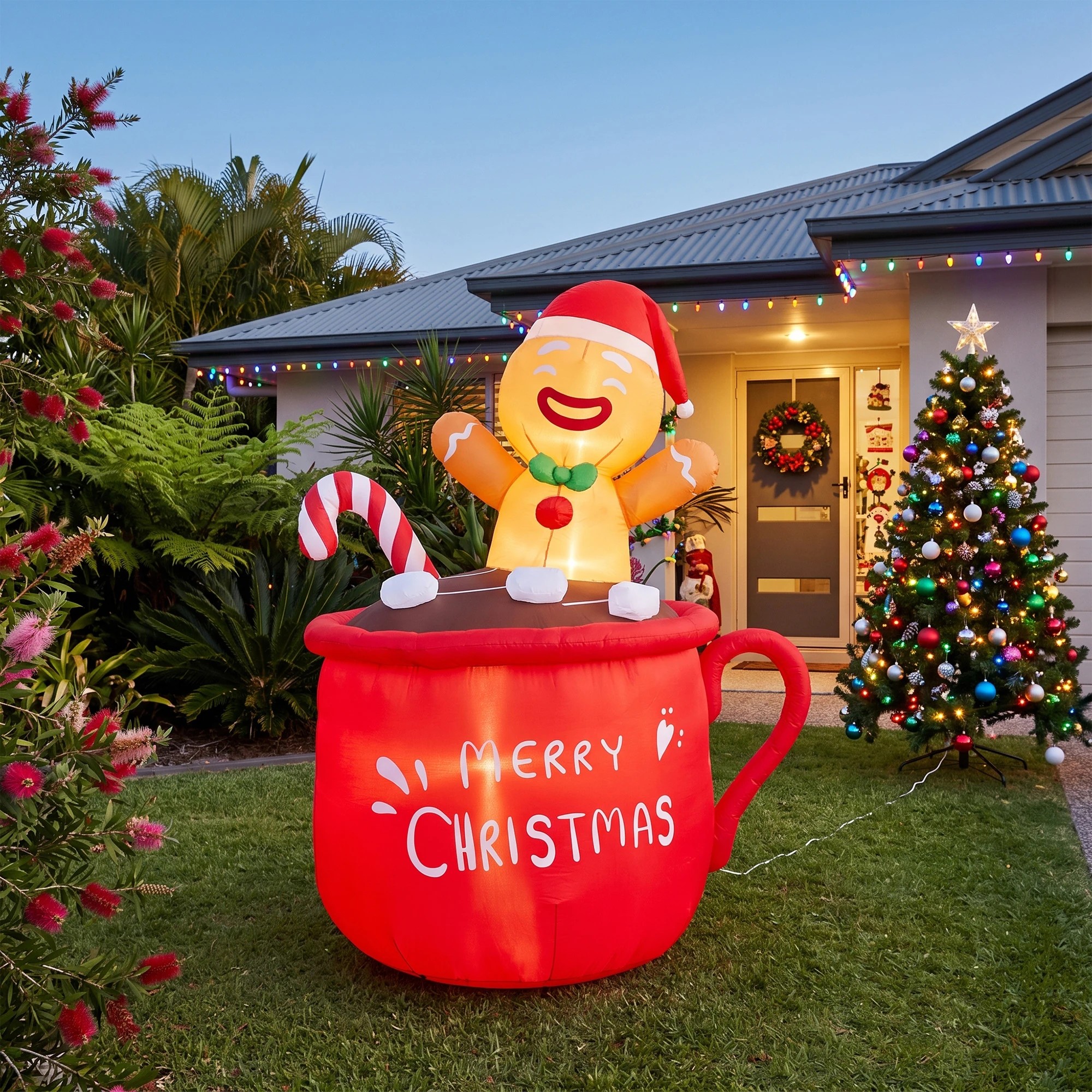 5 Jingle Jollys Christmas Inflatable Cup 1.8M Height LED Outdoor Decorations Illuminated - Red, 5 of 9