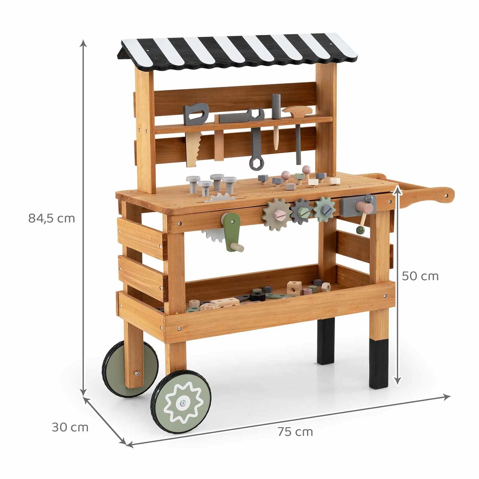 1 Costway 2in1 Wooden Tool Bench Cart Play Workbench - Brown, 1 of 1