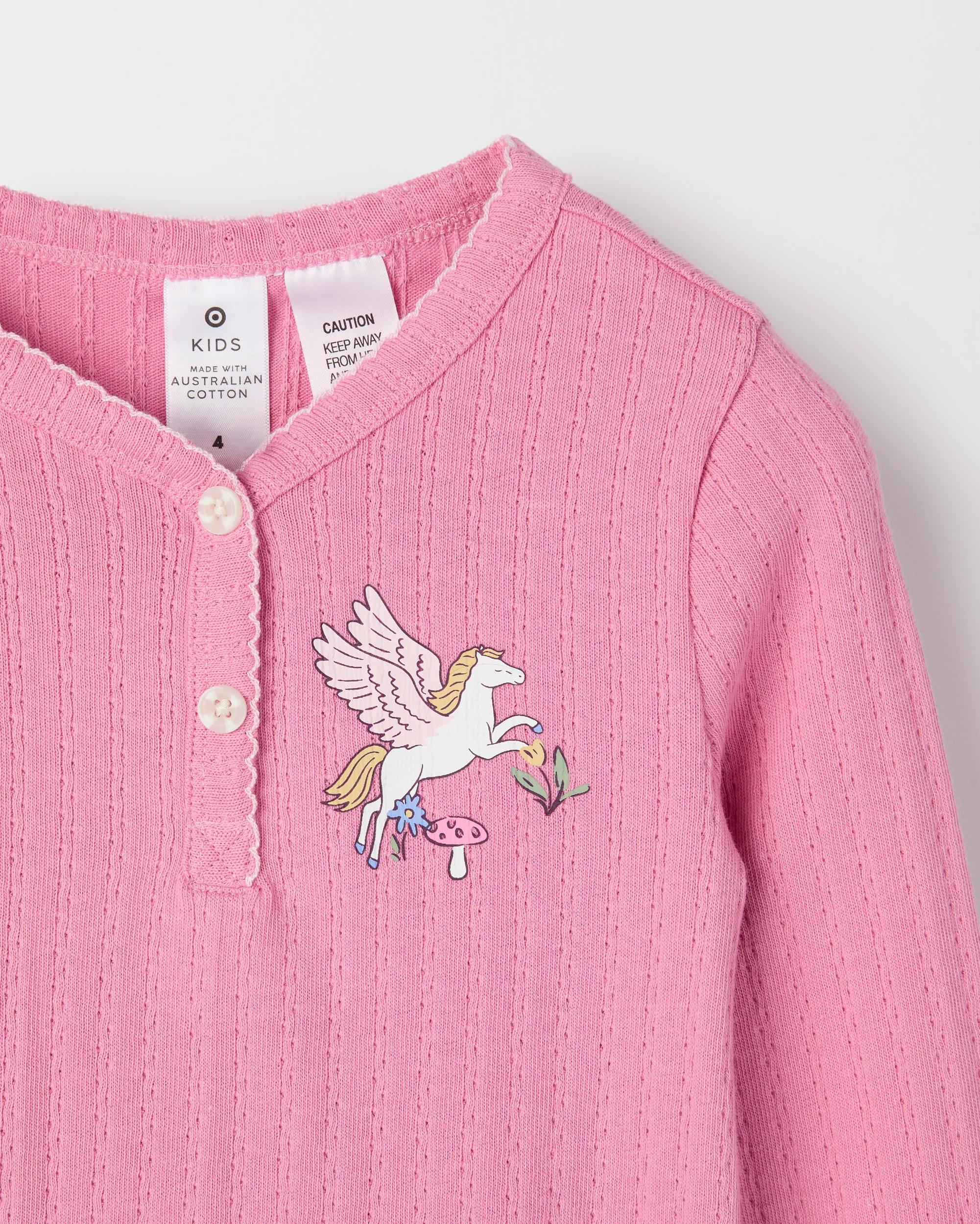 2 Target Kids Australian Cotton Younger Girls Henley Top and Flannel Pants Pyjama Set PEGASUS, 2 of 4