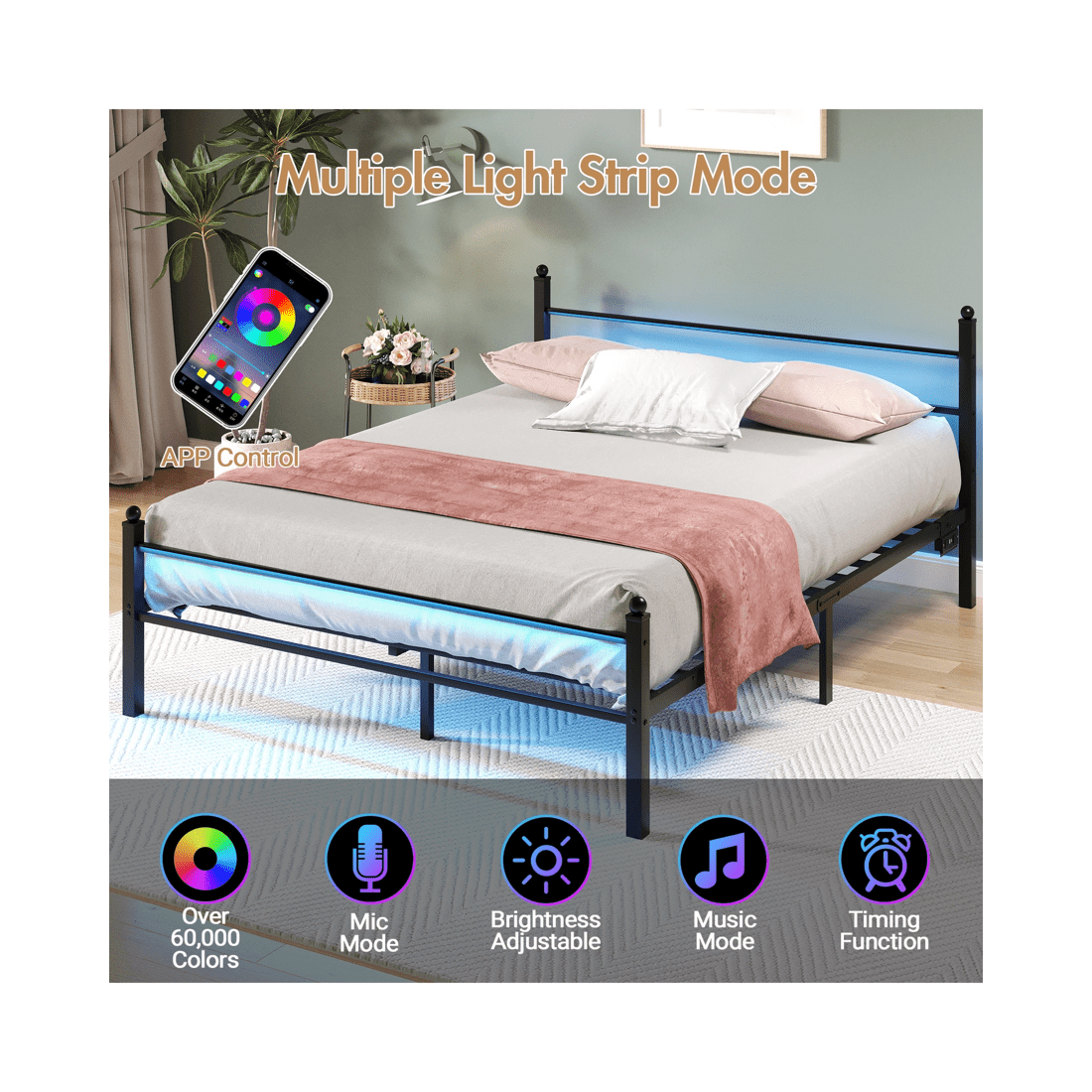 4 Advwin Double Metal Platform Bed Frame With Headboard And Footboard Black, 4 of 8