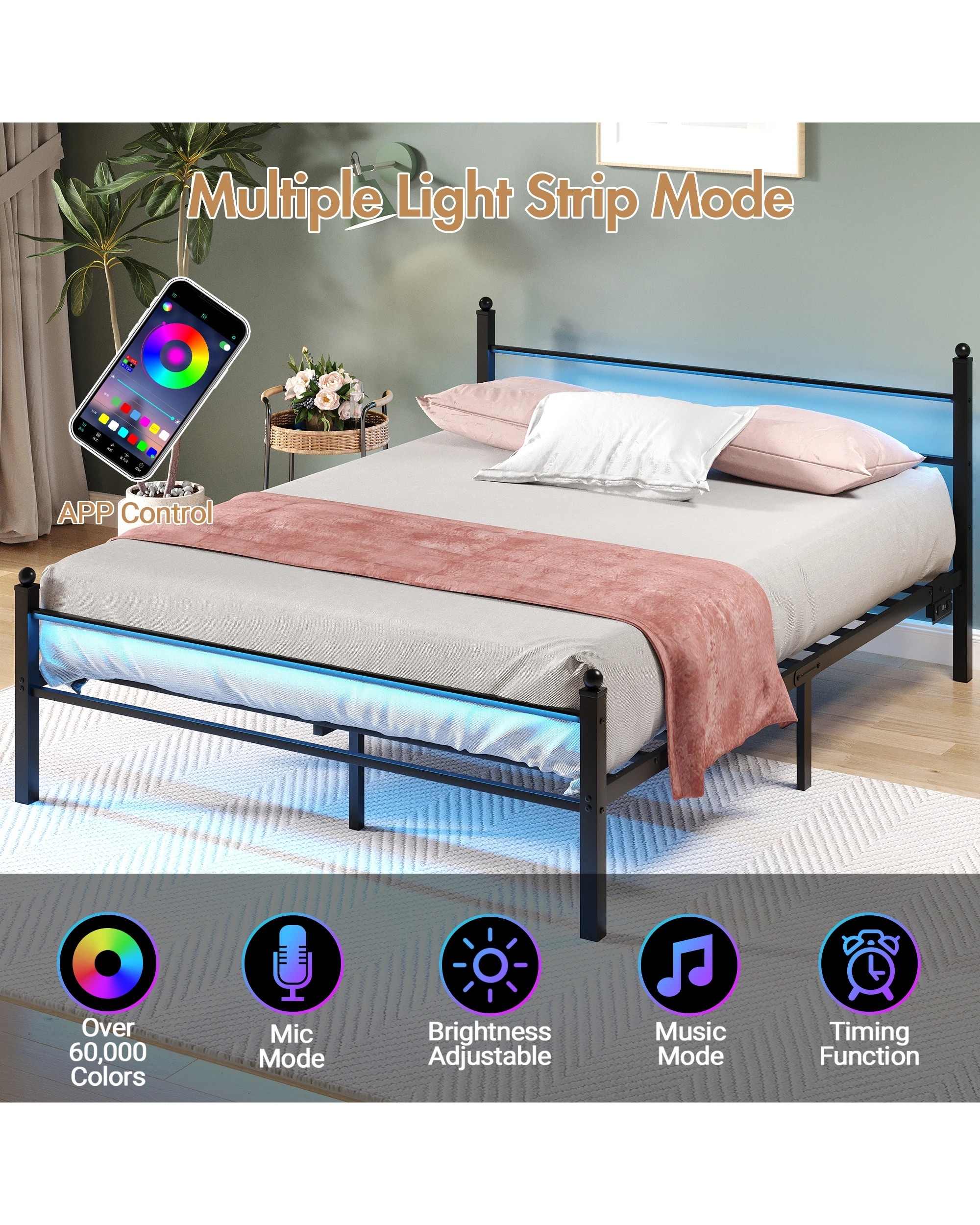 4 Advwin Double Metal Platform Bed Frame With Headboard And Footboard Black, 4 of 8