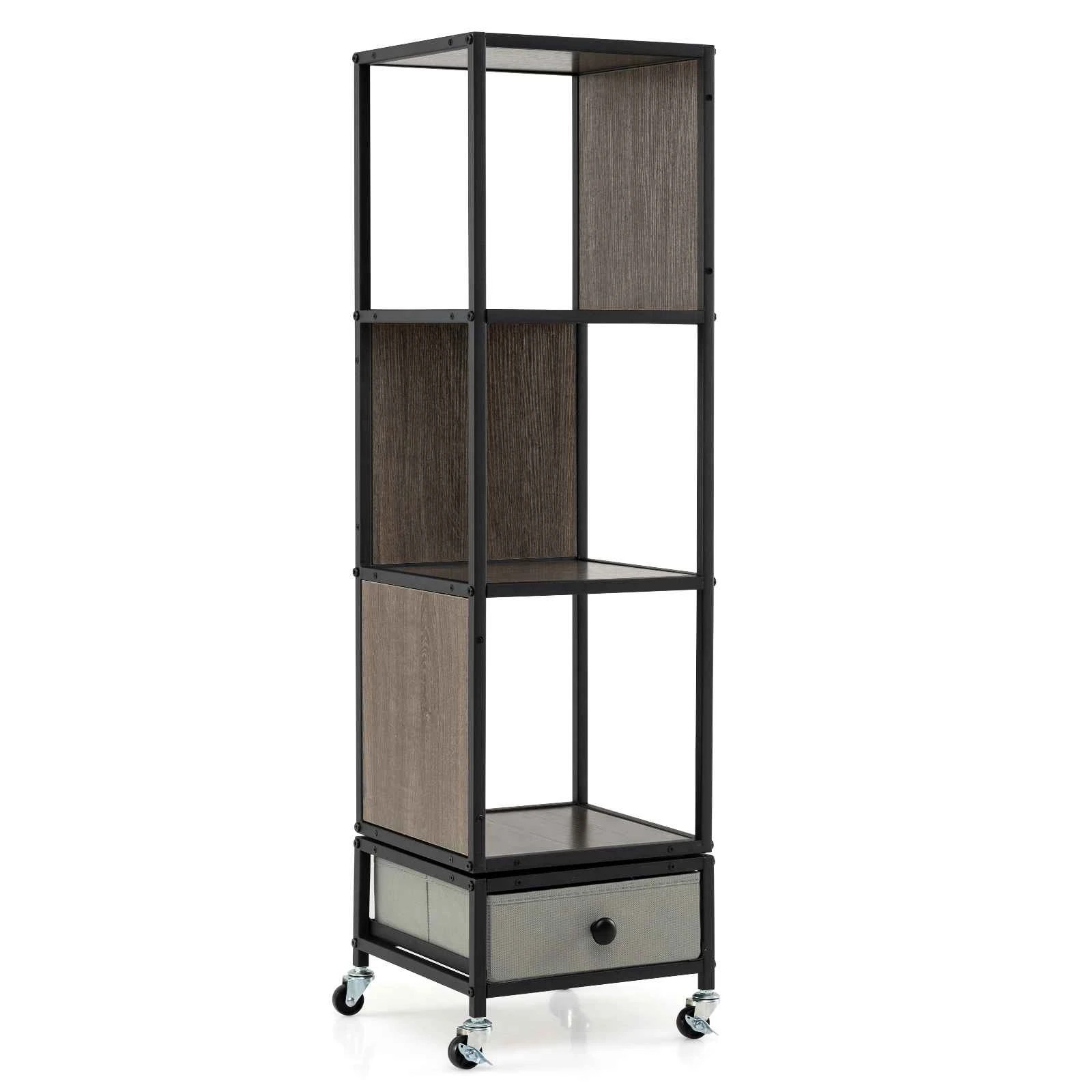 1 Costway 4-Tier Rotating Bookshelf Bookcase Display Shelf w/Wheels Storage Organizer - Grey, 1 of 1