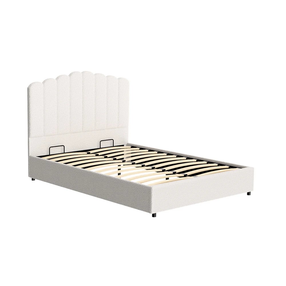 1 Artiss Bed Frame Double Size Boucle FION - White, 1 of 5