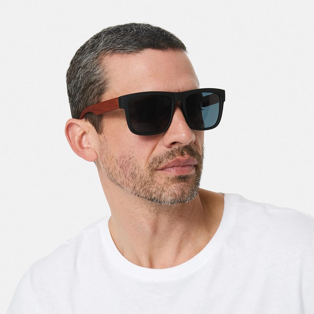 5 Trapezoid Sunglasses Blk Wood, 5 of 6