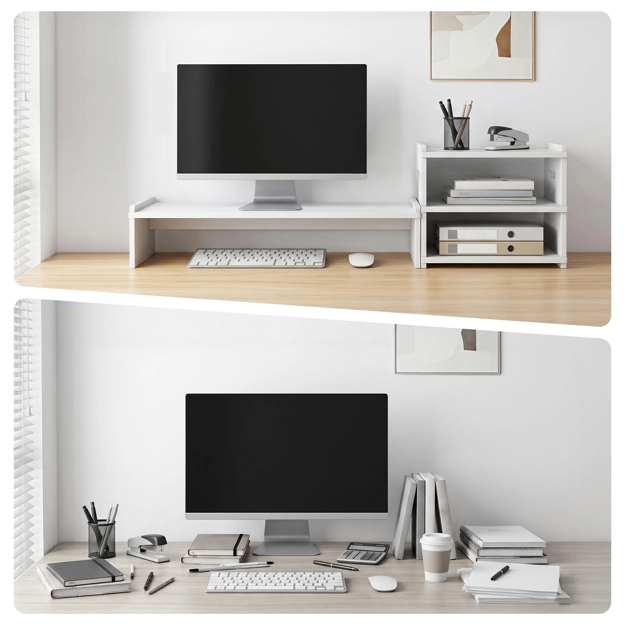 Artiss 2-in-1 Monitor Stand and 3-Tier Desk Organiser, PC Screen Riser ...