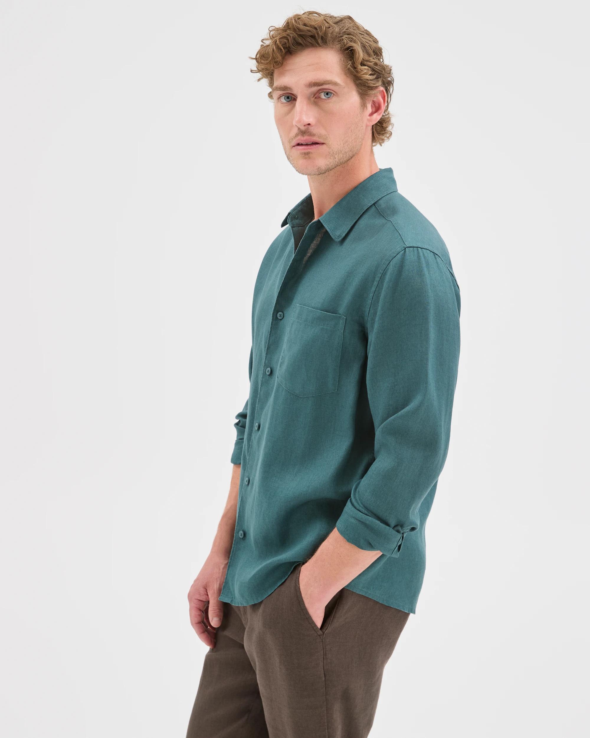 3 Target Man European Linen Long Sleeve Shirt HUNTER GREEN, 3 of 5