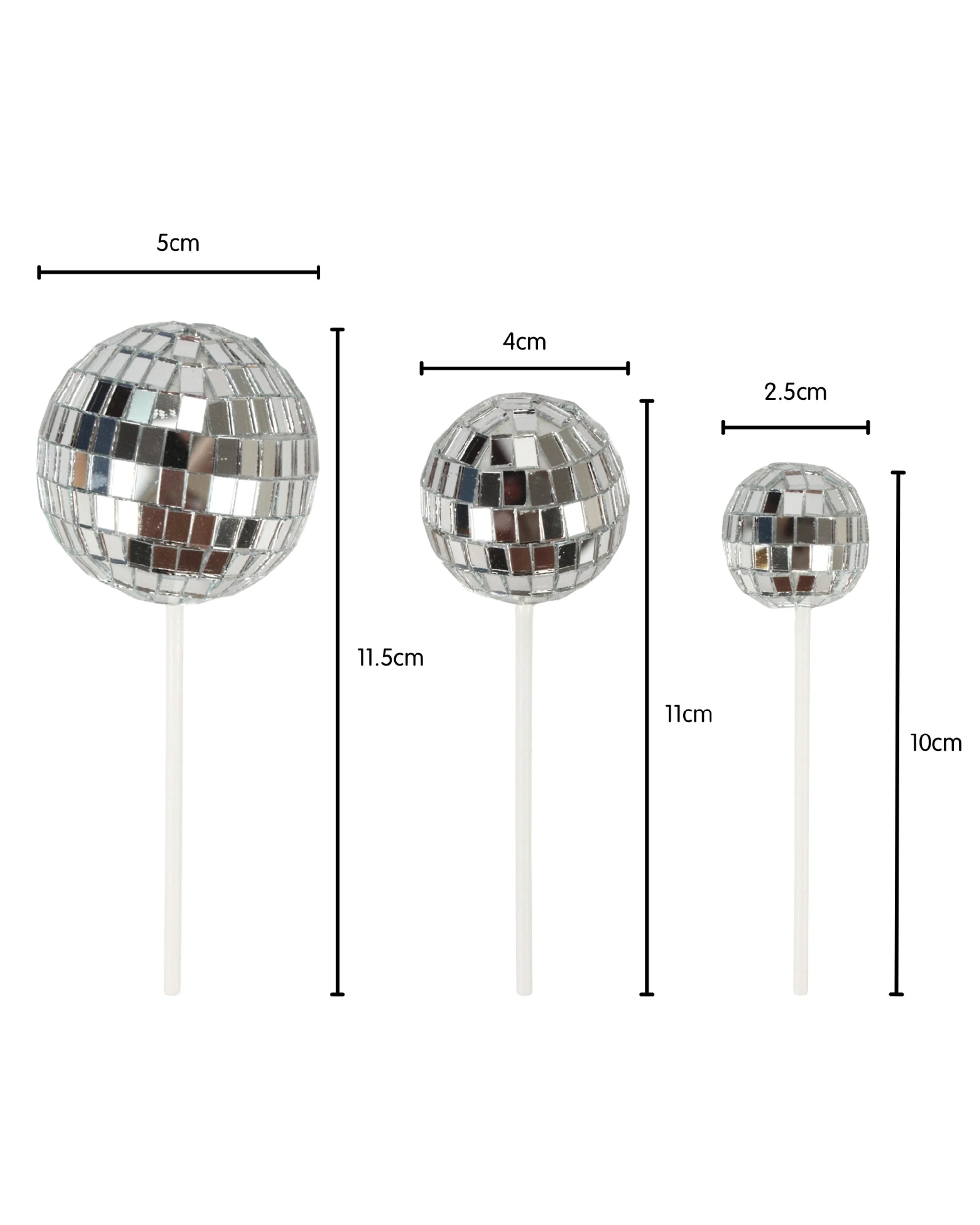 3 Artwrap Disco Mirror Ball Cake Toppers Pack of 6 - Silver, 3 of 5