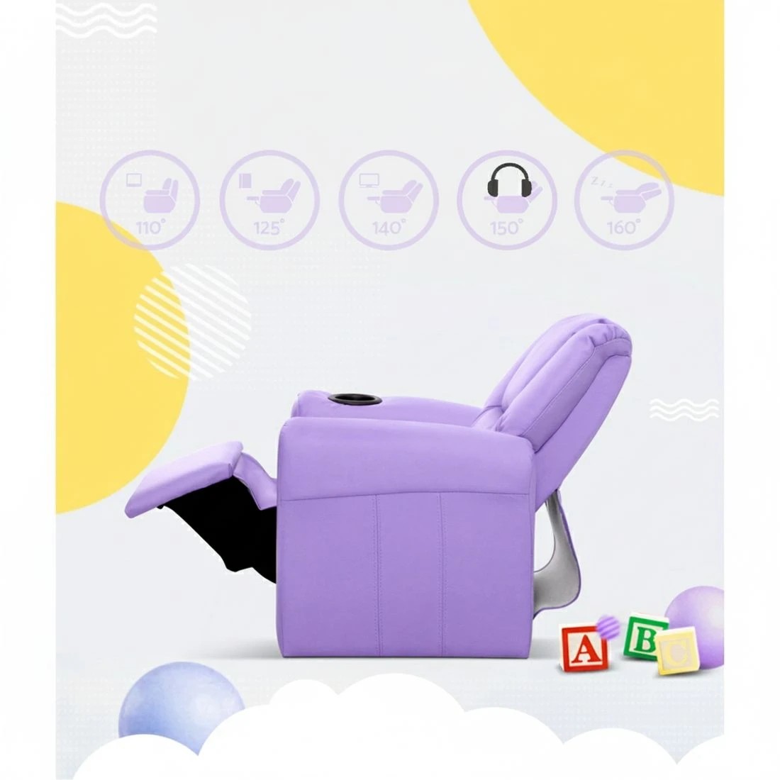 5 Keezi Kids Recliner Chair Purple PU Leather Sofa Lounge Couch Children - Purple, 5 of 8