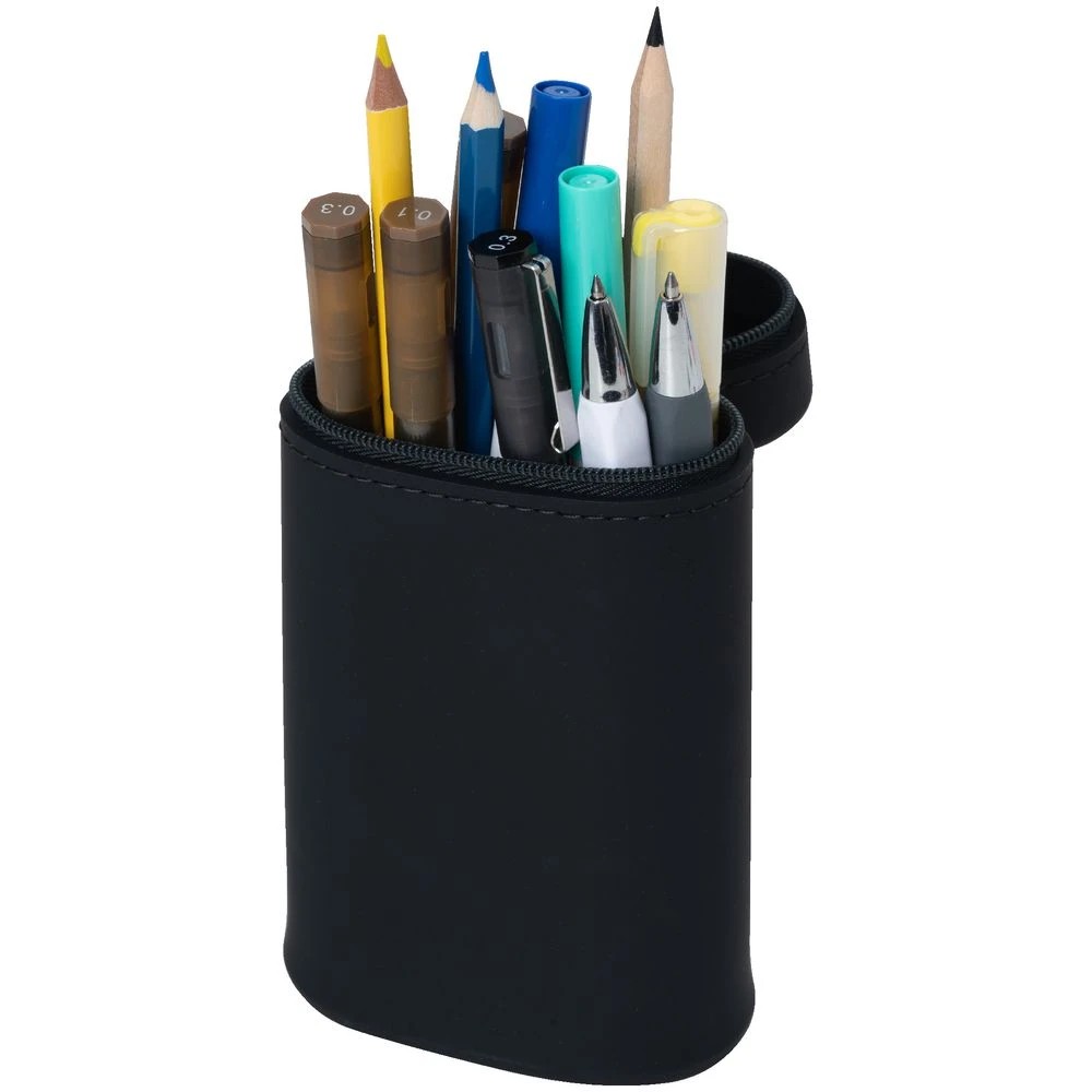 2 Smart Fit Single Zip Stand Up Oval Silicon Pencil Case Black, 2 of 2