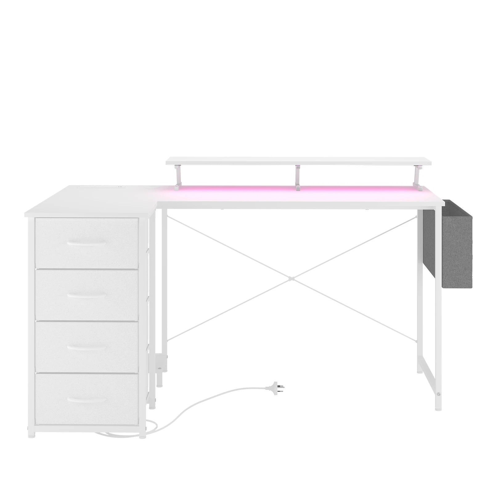 6 Advwin L Shaped Gaming Desk 140cm With Led Lights & Power Outlets Convertible Computer Desk - White, 6 of 10