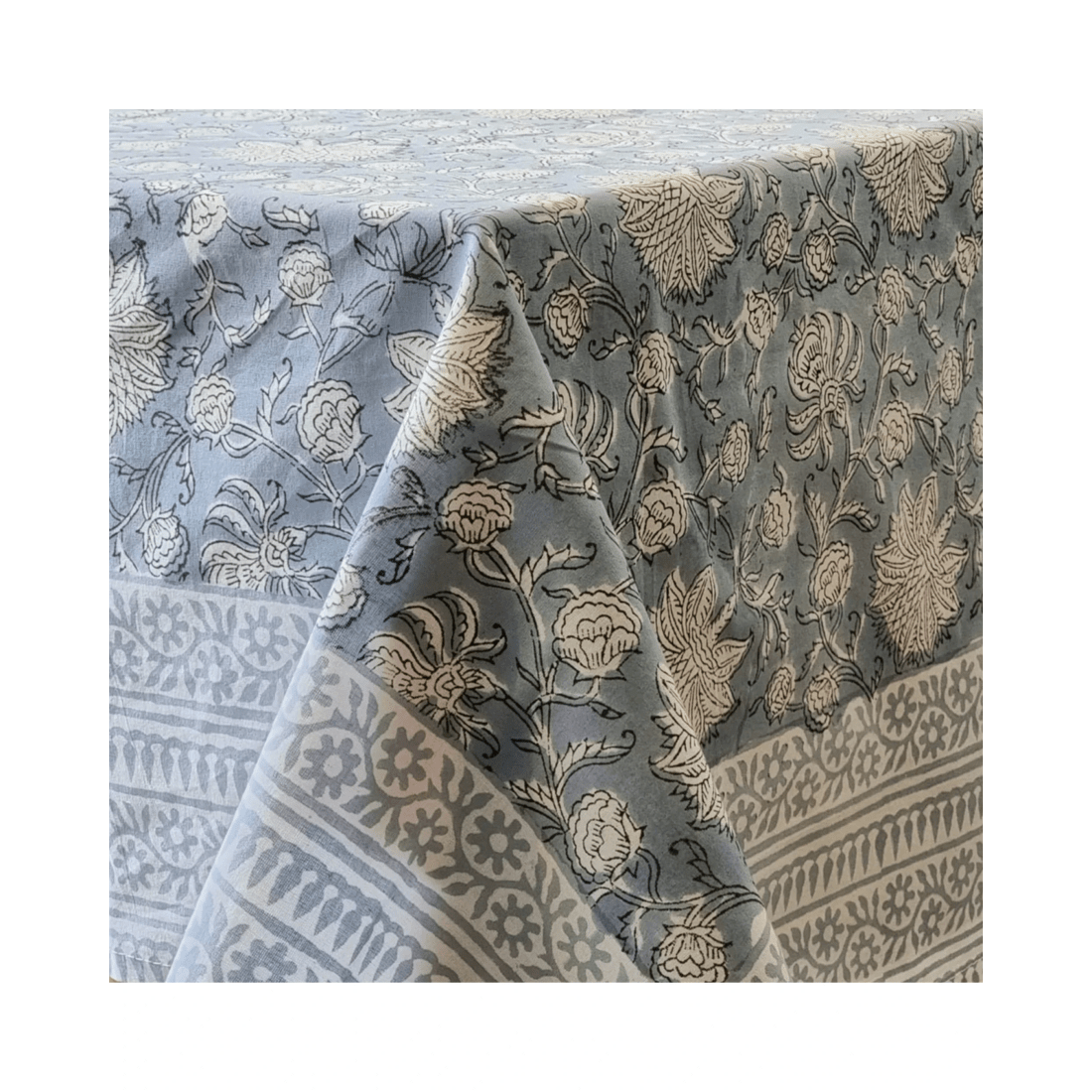 1 Kolka Poppy Hand Block-Printed and Screen-Printed Textiles Tablecloth - Blue, 1 of 6