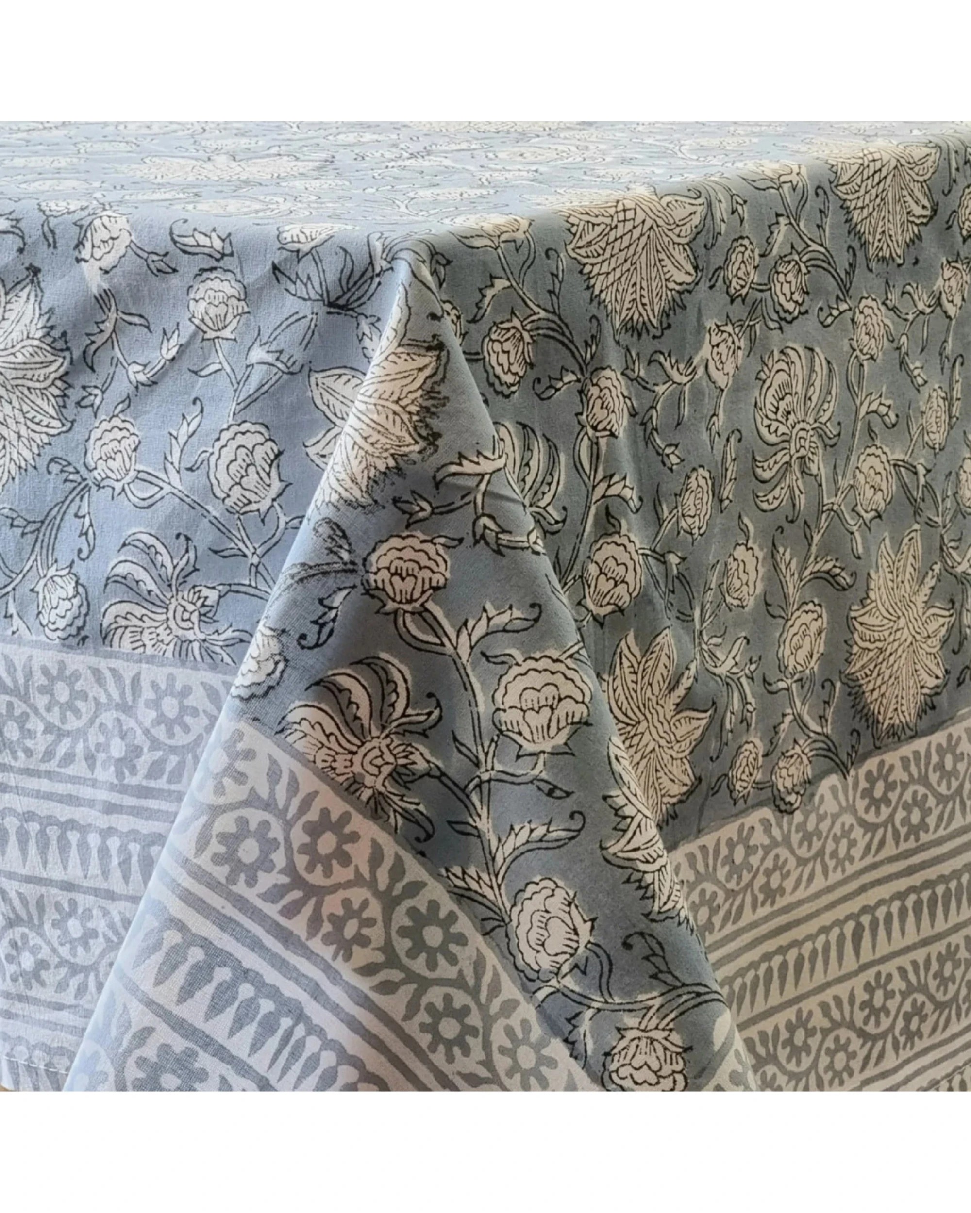 1 Kolka Poppy Hand Block-Printed and Screen-Printed Textiles Tablecloth - Blue, 1 of 5