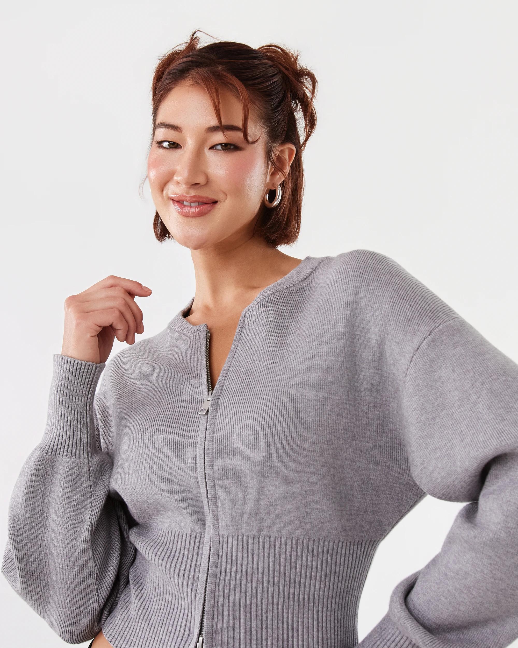 5 Zip Front Knit Cardigan Gry Charc, 5 of 8