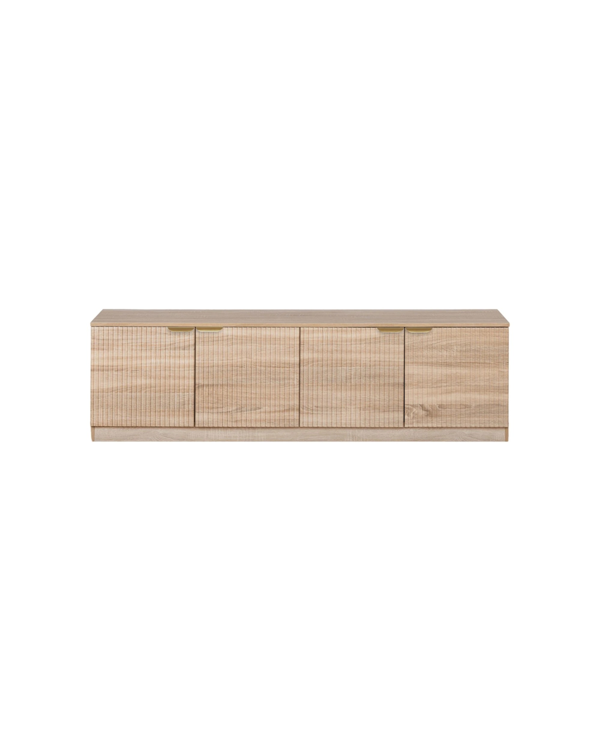 1 European Cabinetry Bucharest Oak Fluted Panel TV Unit Brass Pull Handle - Natural, 1 of 4