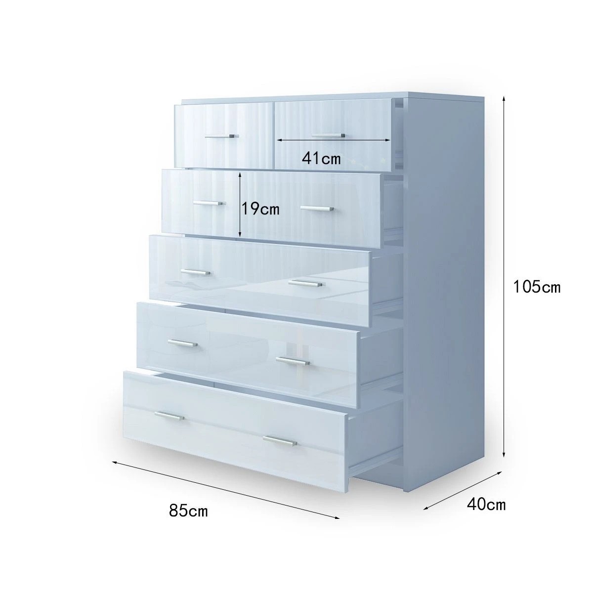 6 Ausway 6 Chest of Drawers Tallboy Dresser Table High Gloss Storage Cabinet, 6 of 7