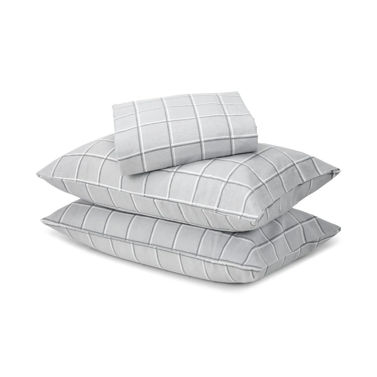 1 Check Flannelette Cotton Sheet Set - Double Bed, Grey, 1 of 7
