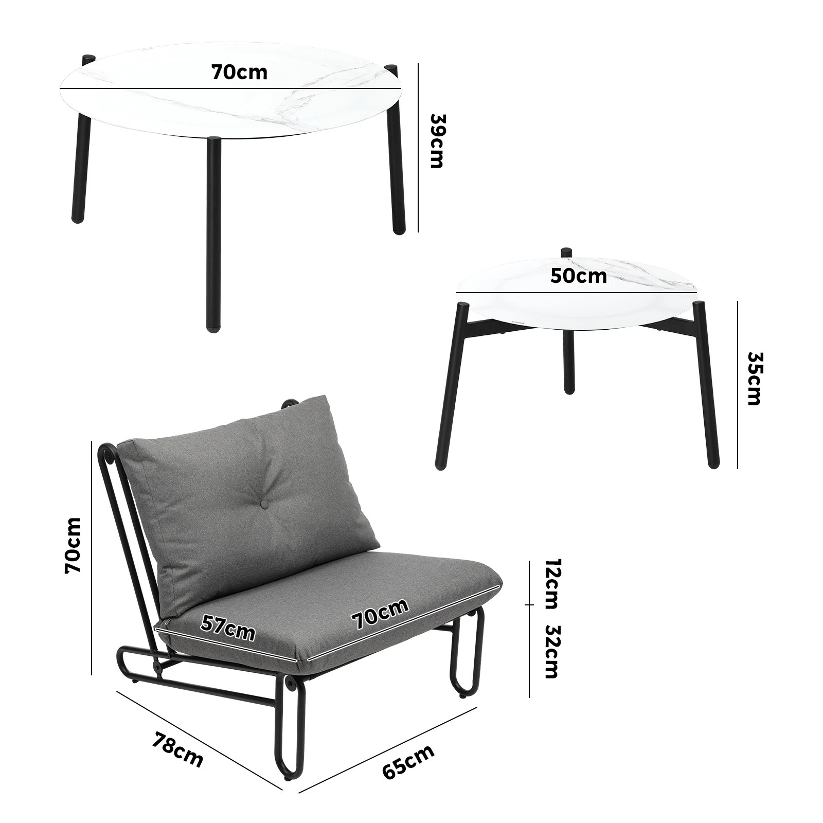2 Livsip Outdoor Sofa Set 6-Piece Lounge Setting Table Chairs - Grey, 2 of 9