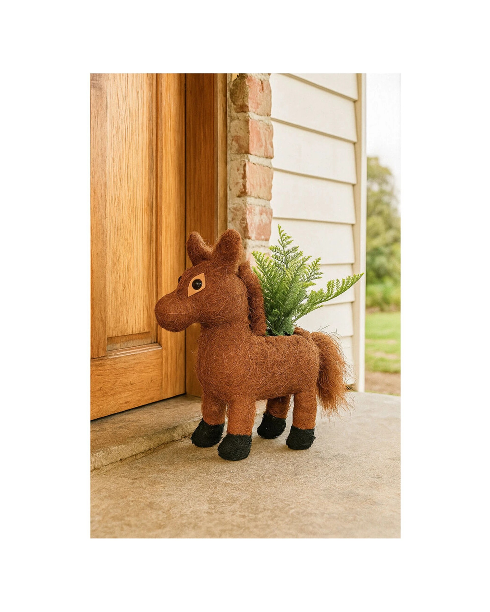 2 Urban Coconut Fibre Husk Horse Outdoor Planter Pot 34cm - Natural, 2 of 2