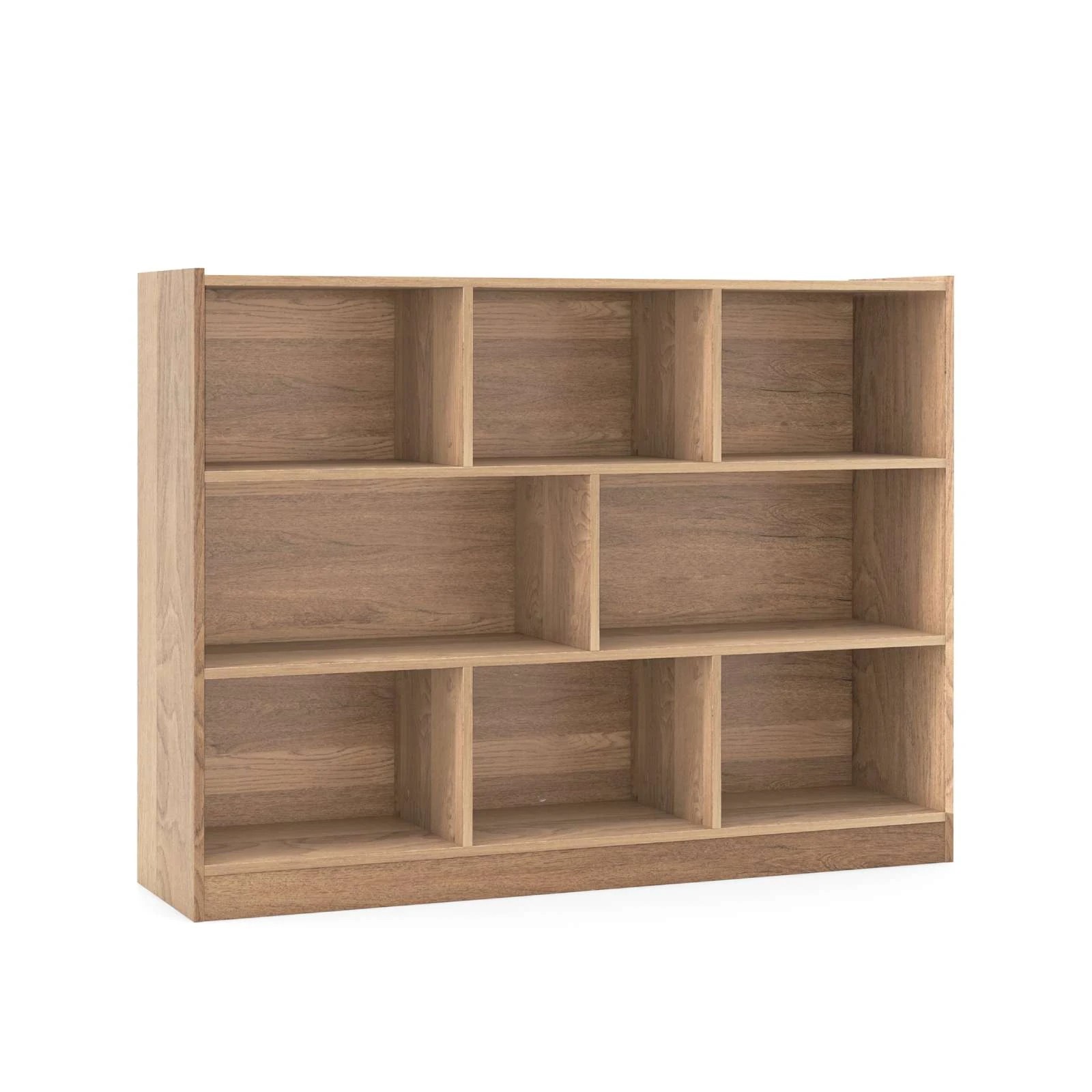 1 Costway 3-Tier Toy Organiser Shelf 8-Cube Bookcase Bookshelves Wooden Display Storage Cabinet - Natural, 1 of 4