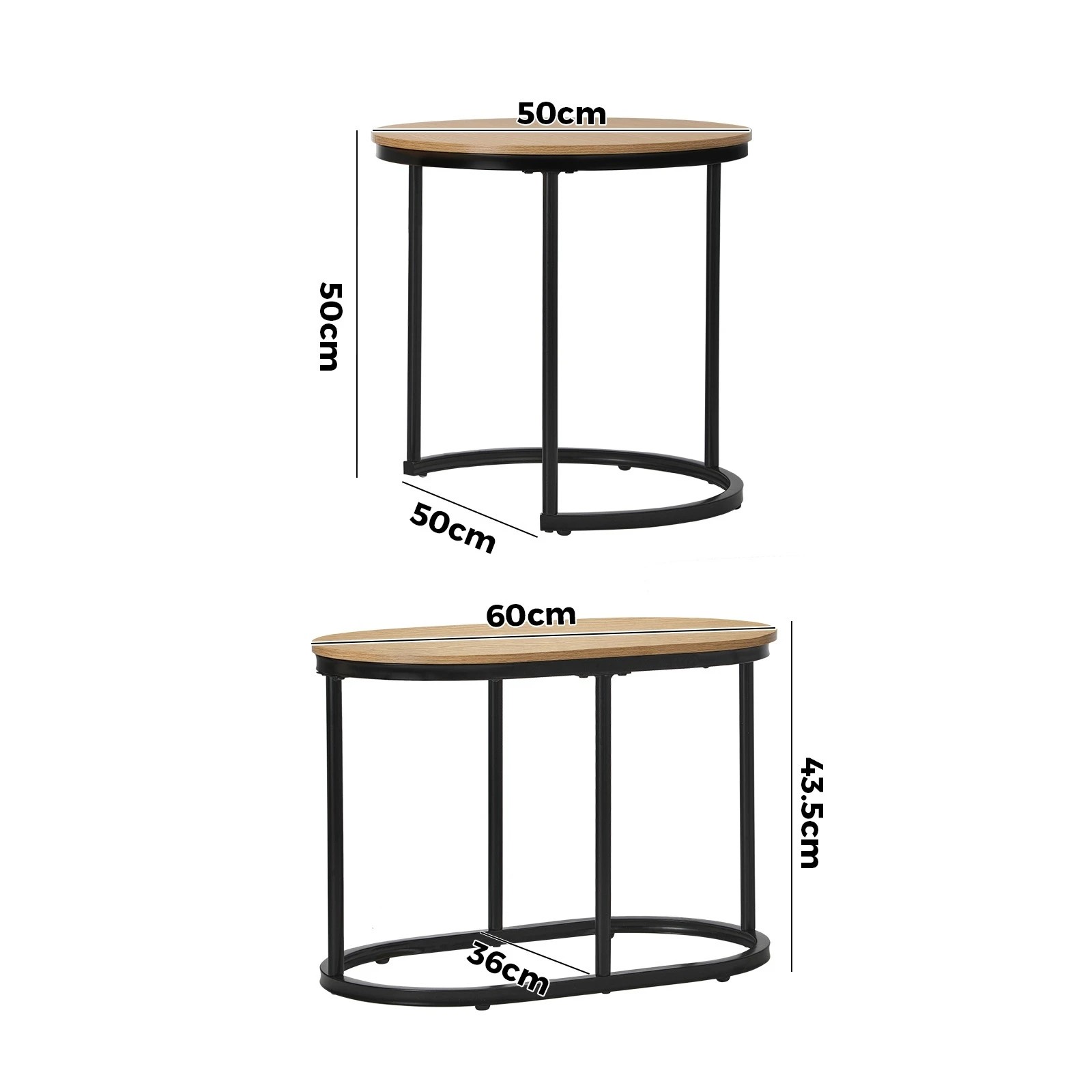 2 Oikiture Set of 2 Coffee Table Round Oval Nesting Side End Tables - Natural, 2 of 9