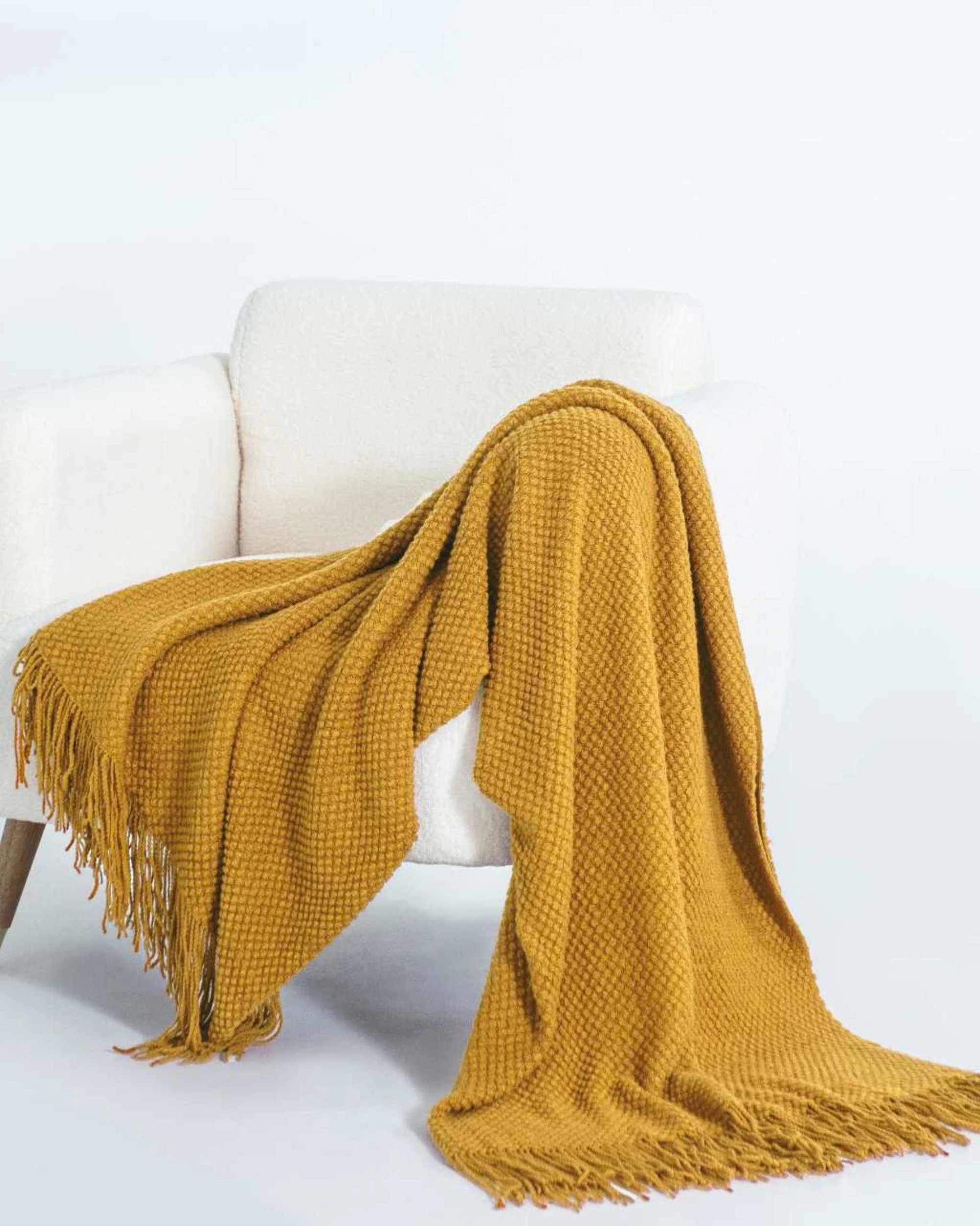3 Gioia Casa Micro Plush Knitted Throw Blanket Soft Warm Lightweight - Mustard, 3 of 7