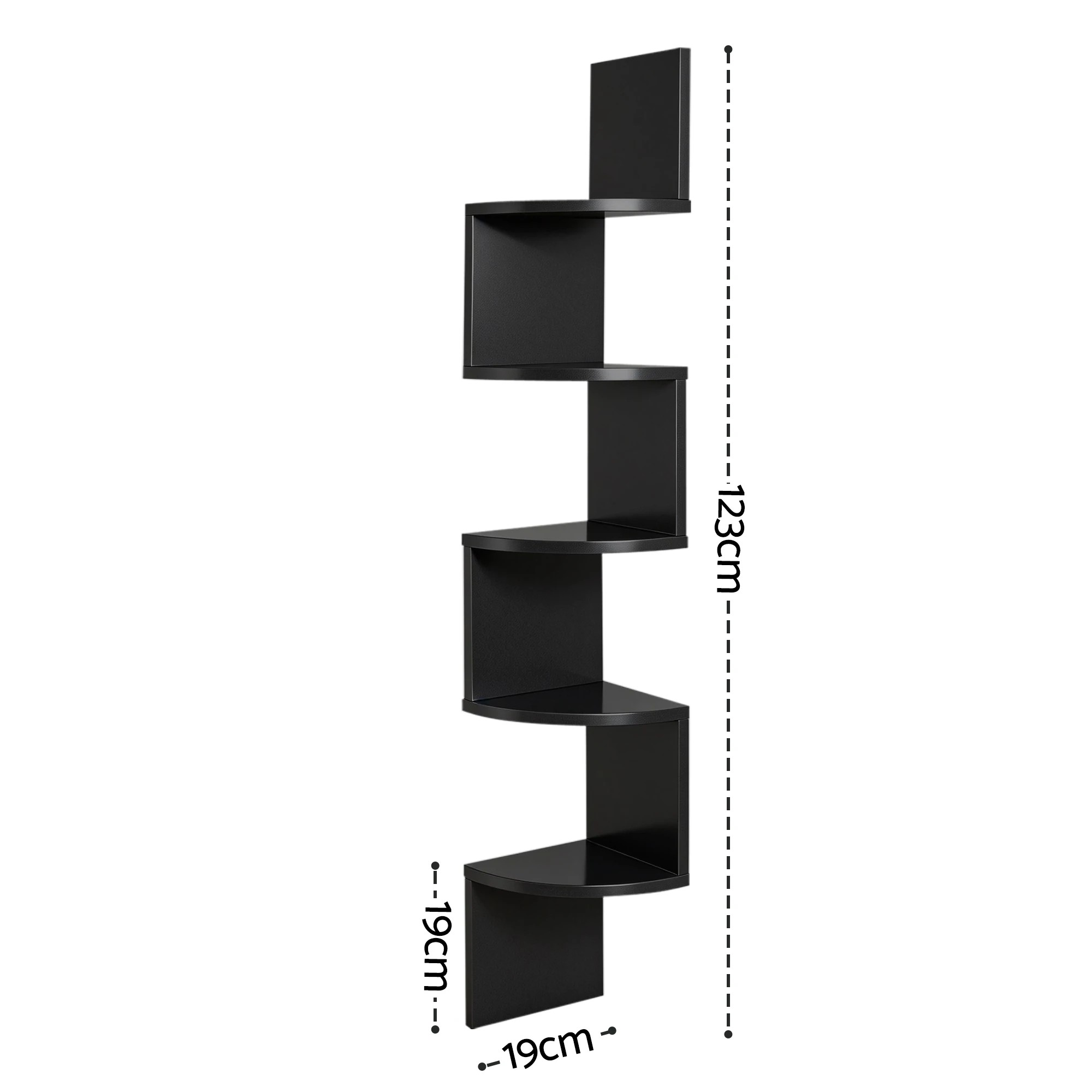 2 Artiss Wall Shelf Bookshelf Corner Floating 5 - Black, 2 of 3