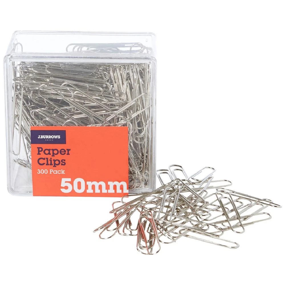 1 J.Burrows 50mm Paper Clips Silver 300 Pack, 1 of 3