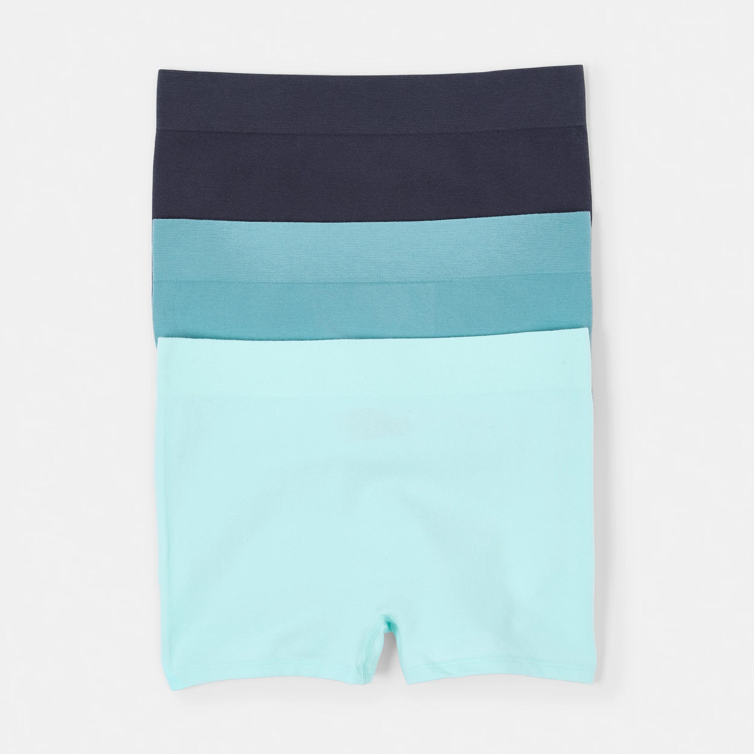 1 3 Pack Seamfree Cotton Boyleg Briefs WASHED SLATE, SEAGRASS BLUE, BRIGHT TURQUOISE, 1 of 8