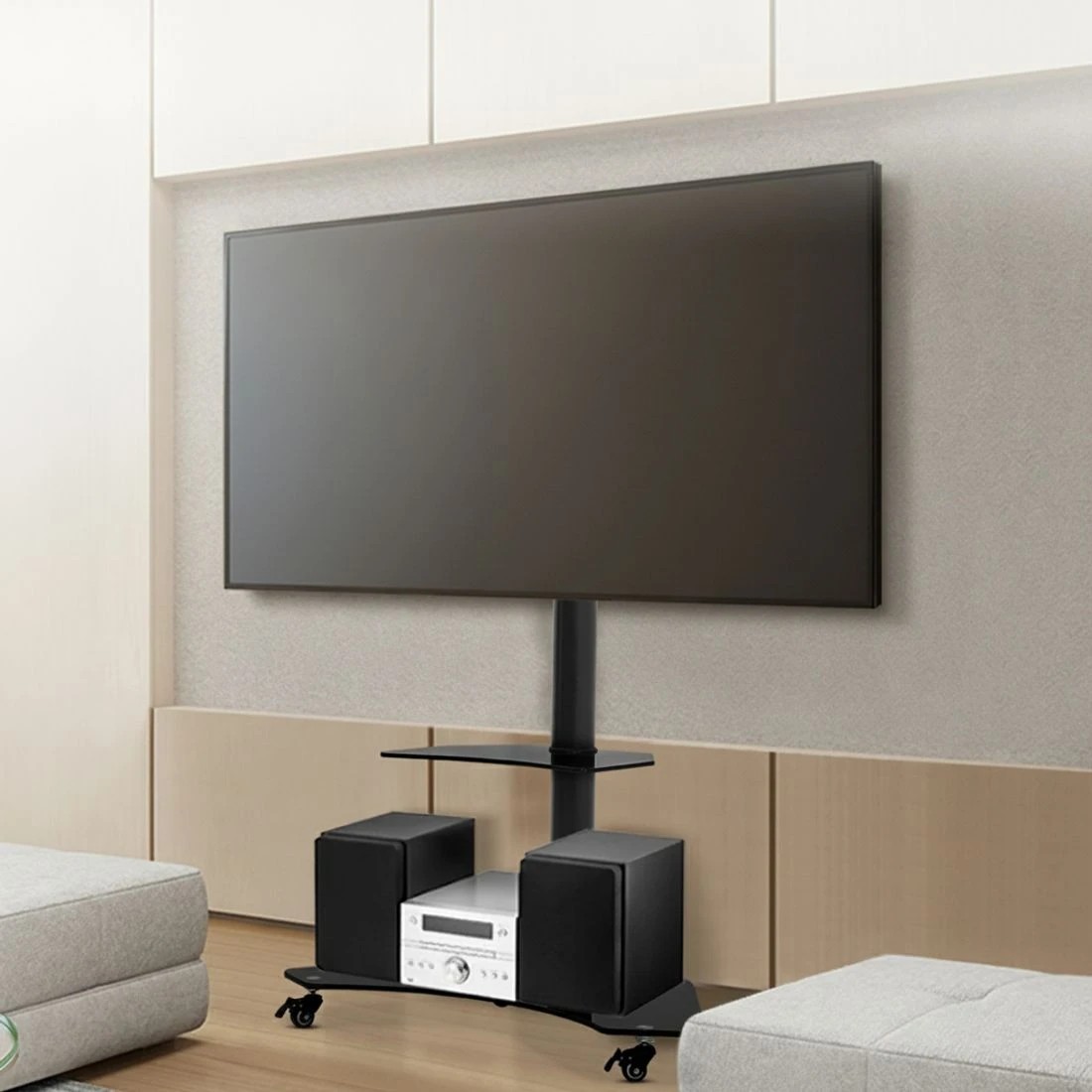 8 Artiss Mobile TV Stand for 32"-70" TVs Mount Bracket Portable Solid Trolley Cart - Black, 8 of 8