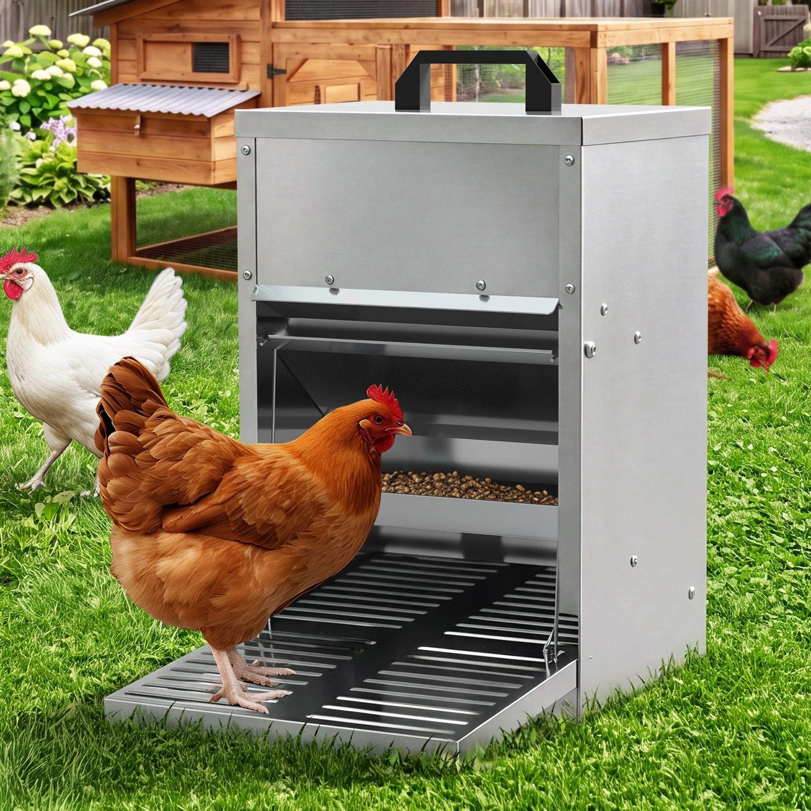 3 Alopet Automatic Chicken Feeder Auto Coop Chick Treadle Self Opening 5kg - Silver, 3 of 9
