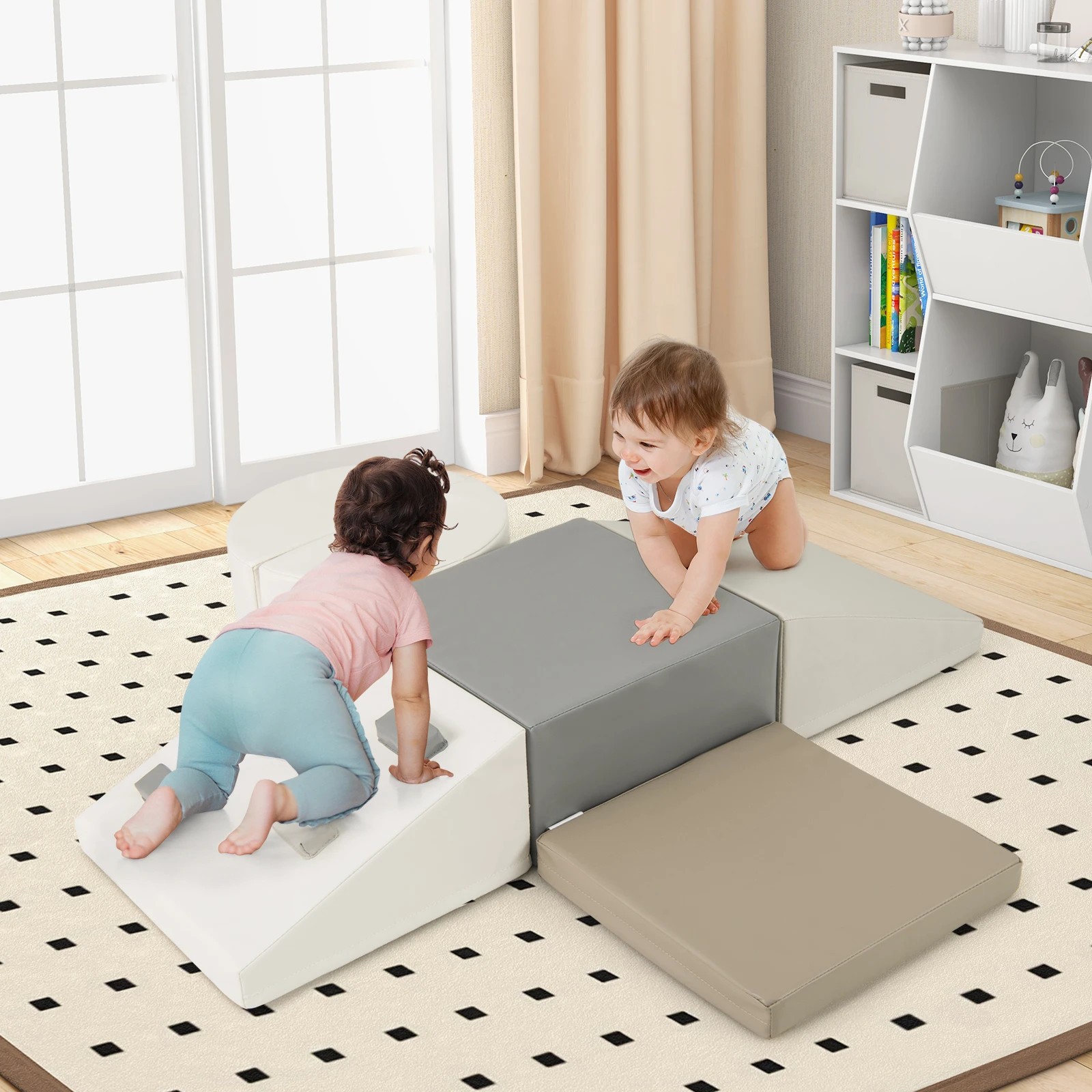 2 Costway 6PCS Soft Foam Climbing Blocks Climb & Crawl Play Set - Grey, 2 of 2