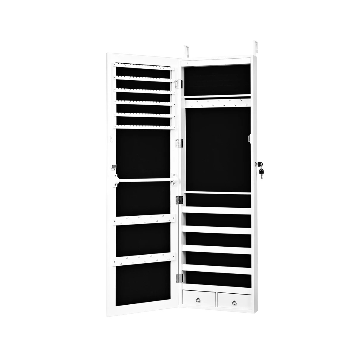 1 Costway Mirror Jewelry Cabinet LED Makeup Jewelry Storage Organiser Wall Mounted Storage Cabinet - White, 1 of 5