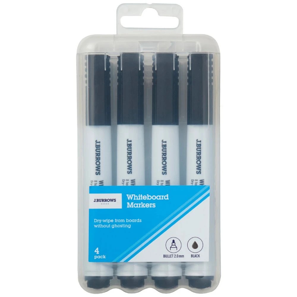 1 J.Burrows Whiteboard Markers Bullet Black 4 Pack, 1 of 3