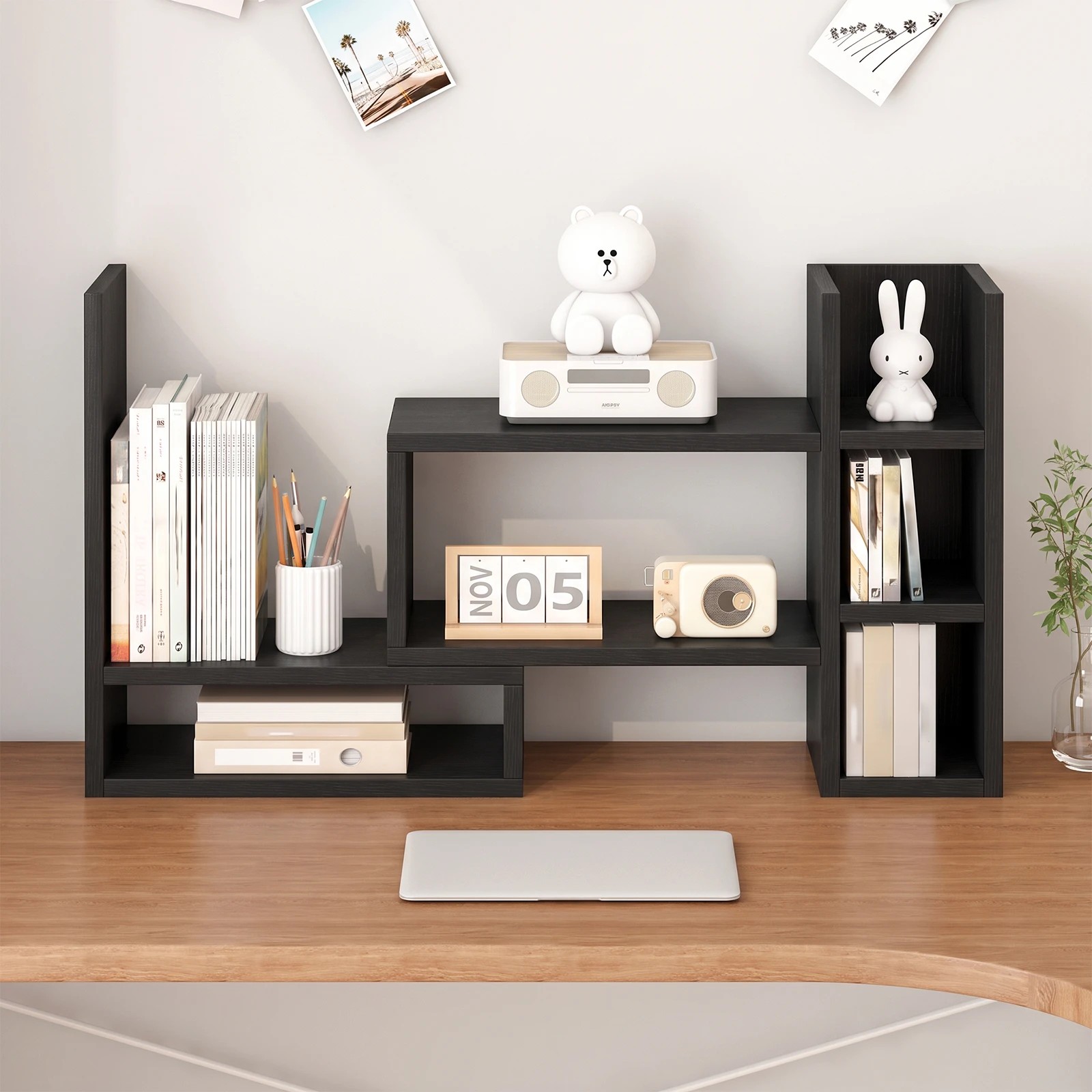 5 Advwin Adjustable Desktop Bookshelf Organizer with Storage Space Office Desk Bookcase - Black, 5 of 7