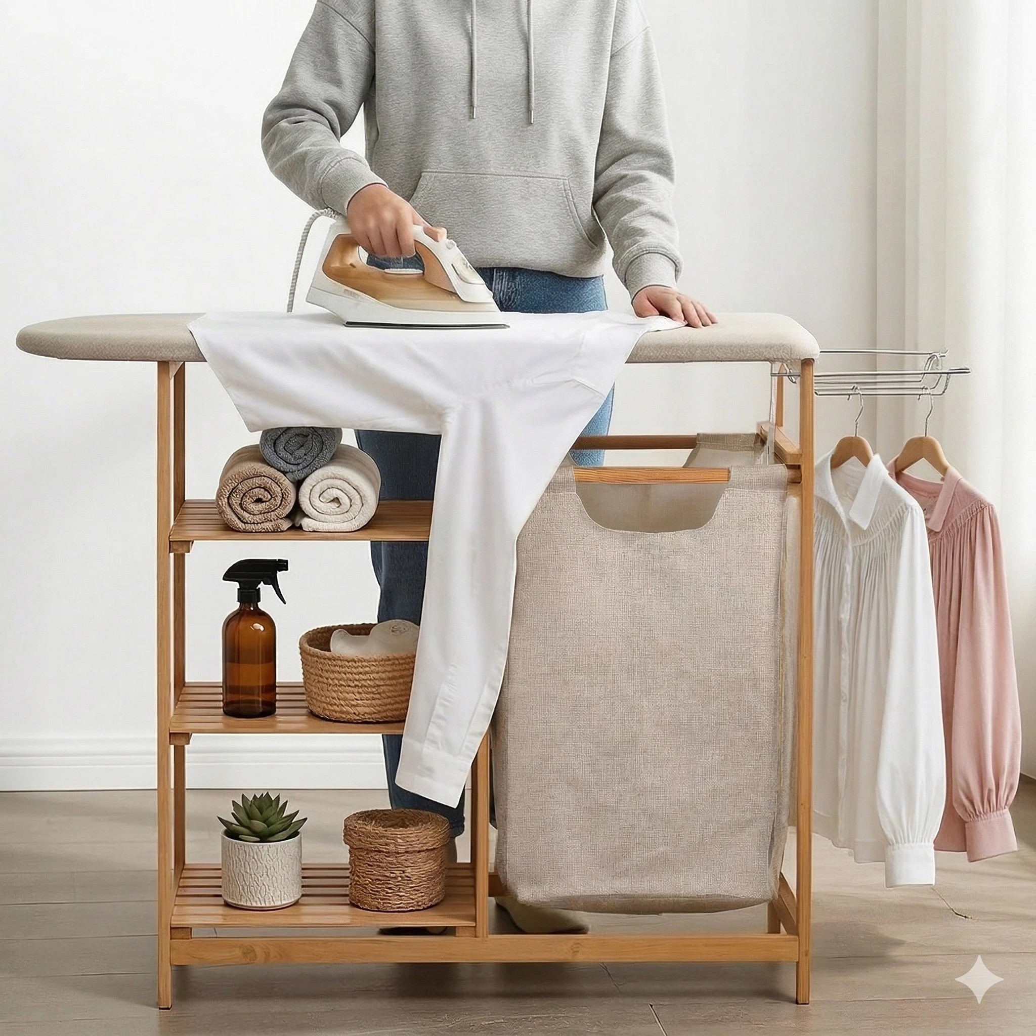 6 Artiss Laundry Hamper Laundry Basket Organizer with Ironing Board - Natural, 6 of 9
