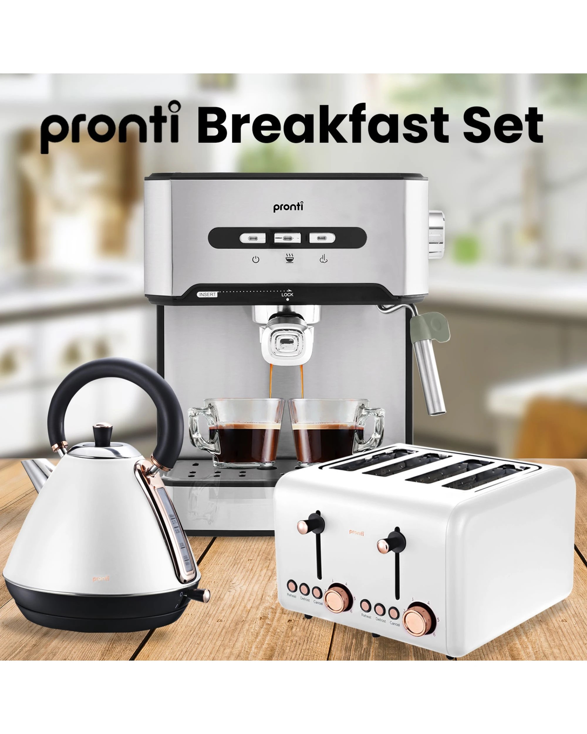 1 Pronti Toaster, Kettle and Coffee Machine Breakfast Set - White, 1 of 9