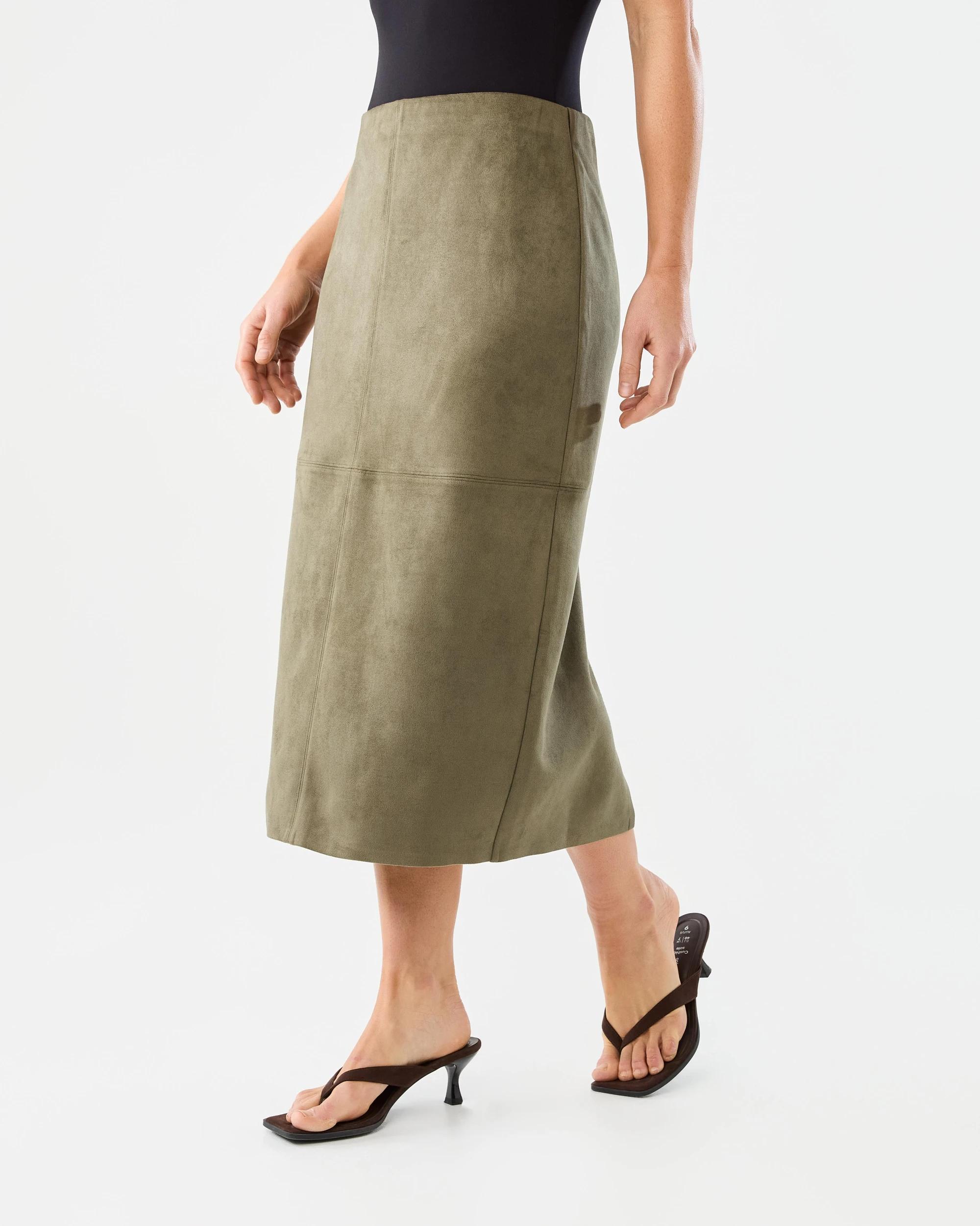2 Suedette Pencil Skirt Deep Olive, 2 of 6