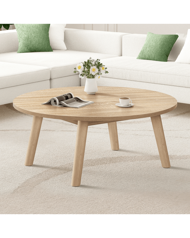 Alfordson Coffee Table Modern Round Table Sturdy Wooden Legs Living Room -