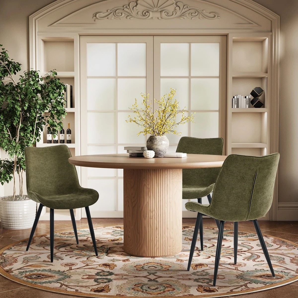 7 Oikiture 4x Dining Chairs Kitchen Accent Chairs Upholstered Linen Fabric- Green, 7 of 10
