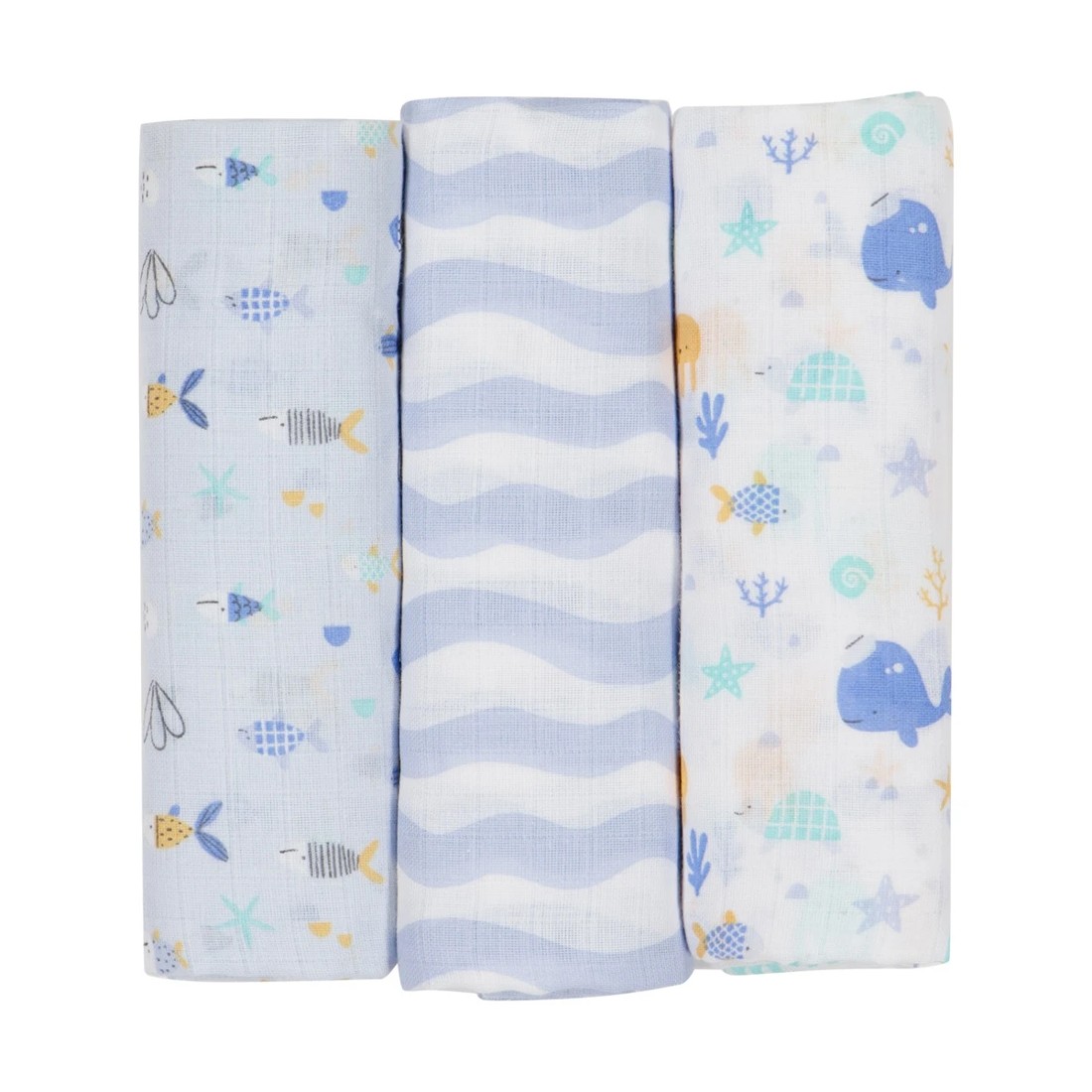 1 3 Pack Organic Cotton Muslin Wraps - Ocean, 1 of 6