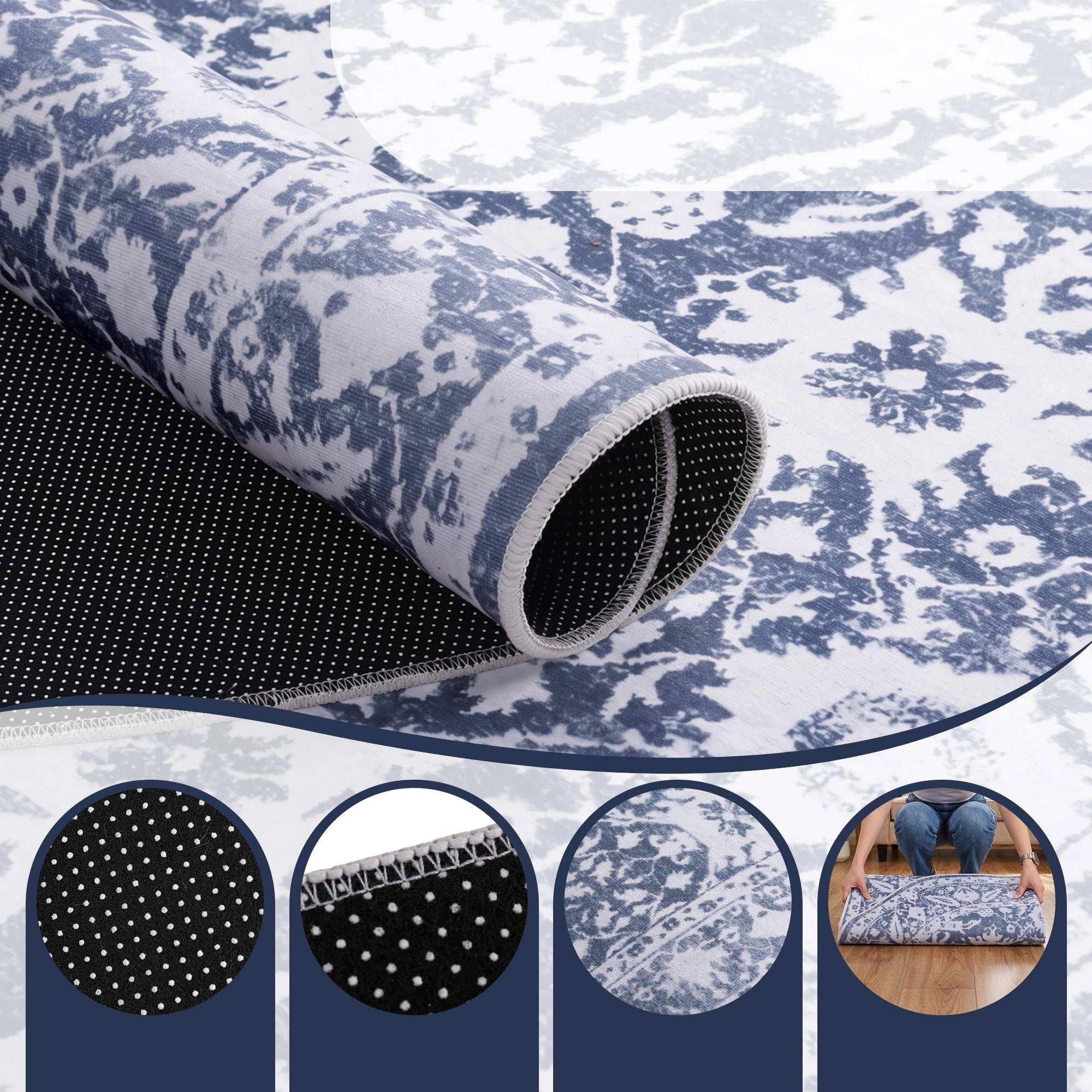 4 Artiss 120 cm Living Room Round Area Rug Non-Slip Washable Water-repellent - Grey, 4 of 9