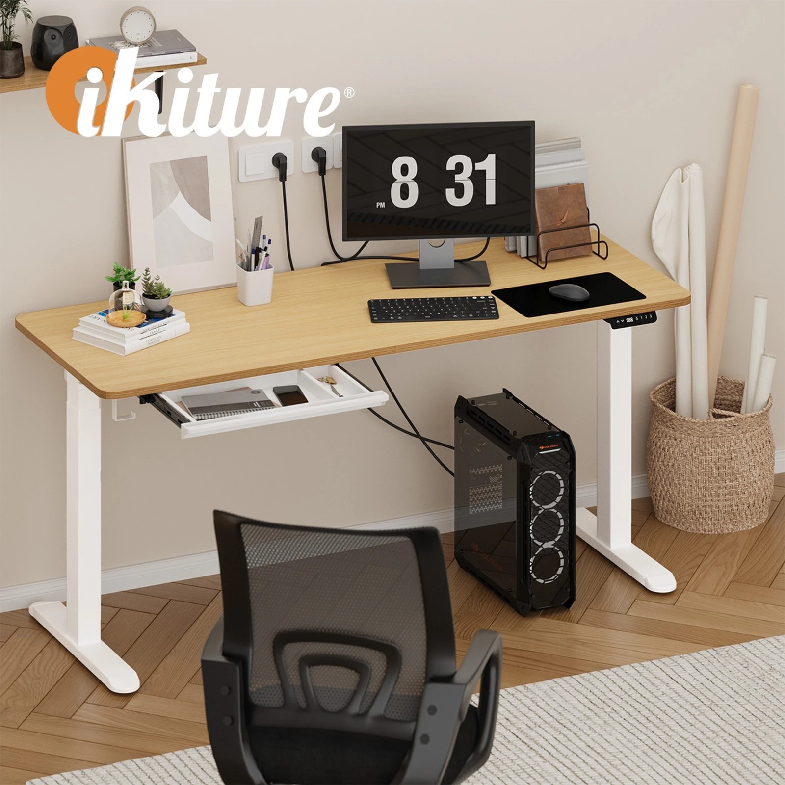 3 Oikiture 160cm Electric Standing Desk With Drawer Height Adjustable
 - Multi, 3 of 4