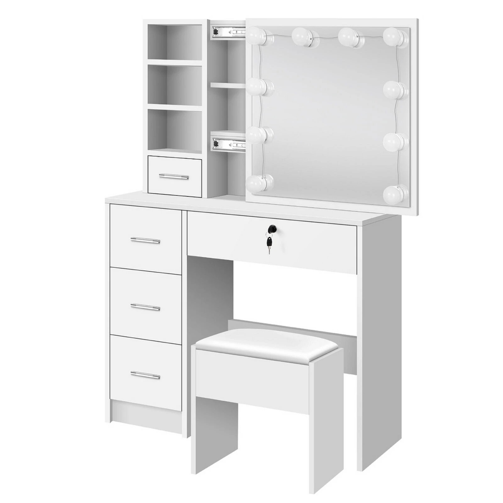 1 Alfordson Dressing Table Stool Set Makeup Vanity Desk LED 10 Bulbs - White, 1 of 10