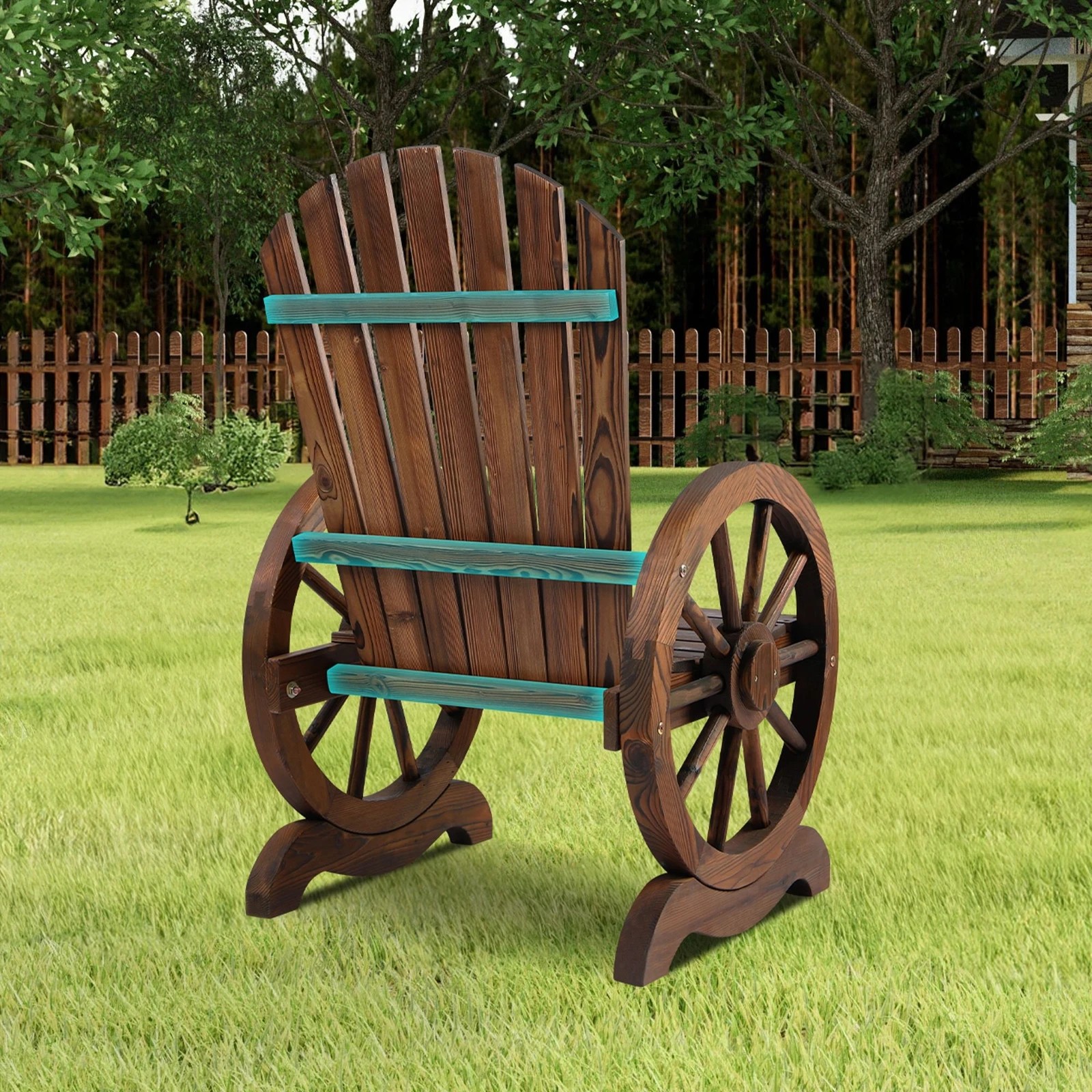 6 Alfordson Outdoor Wagon Wheel Chair Garden Wooden Seat Patio Lounge - Charcoal, 6 of 10