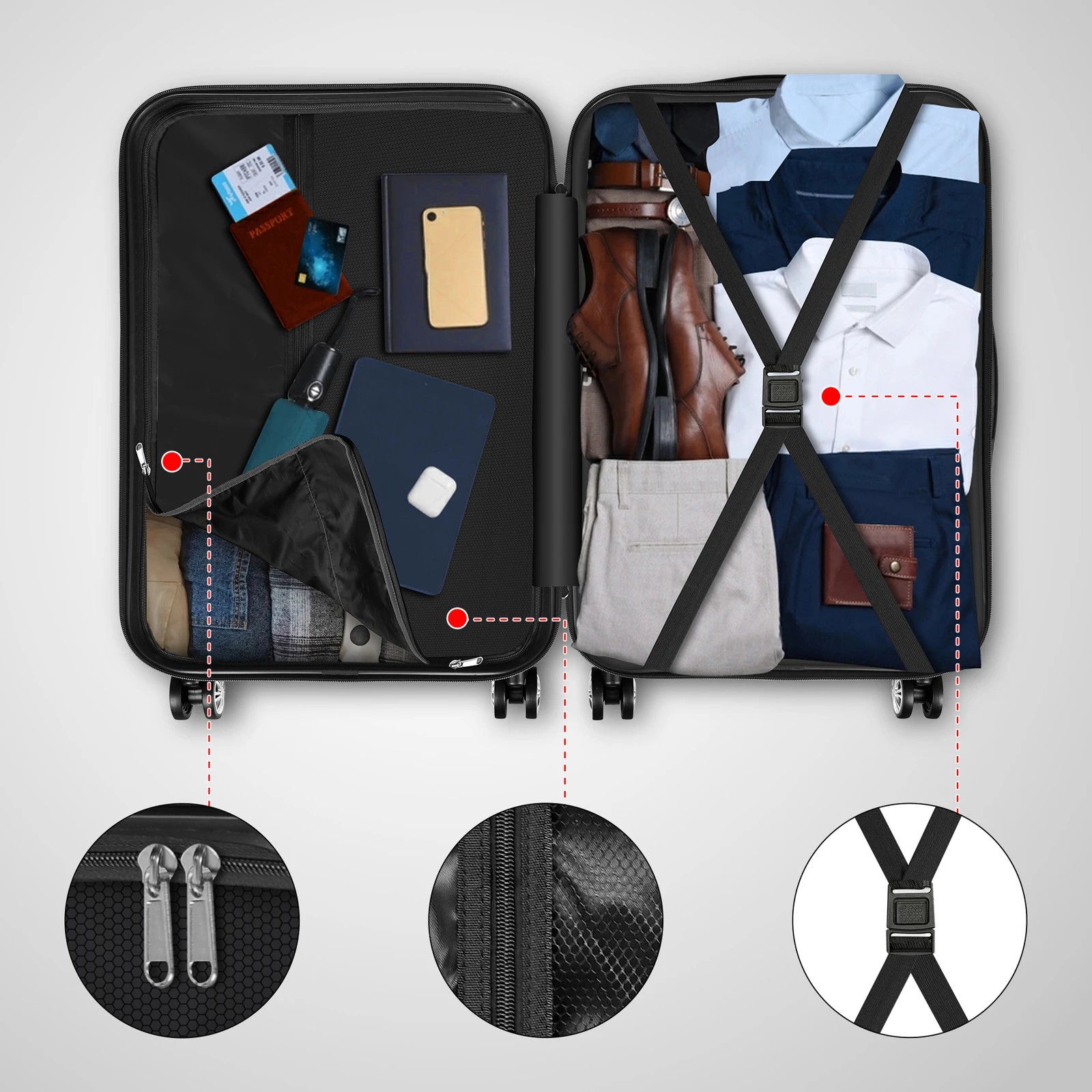 8 Alfordson Luggage 3PCS Set Suitcase Trolley TSA Carry on Hard Case - Black, 8 of 10