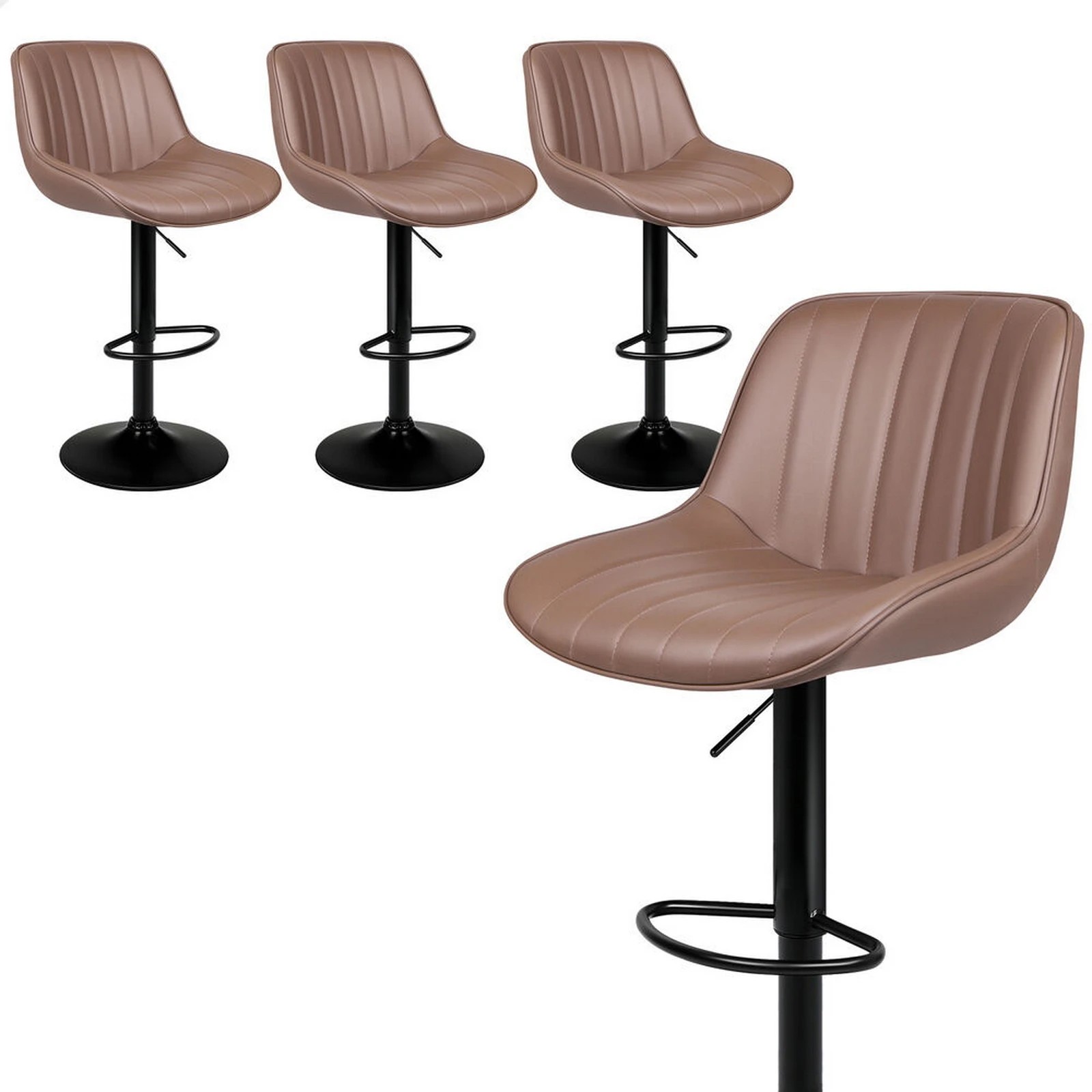 1 Alfordson 4x Bar Stools Gas Lift Leather Bar Chairs Kitchen Swivel Wendy - Brown, 1 of 10
