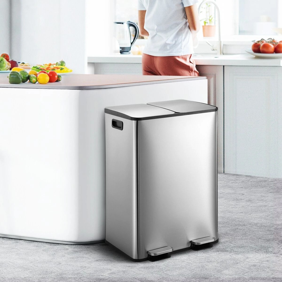 3 Maxkon 60L Rubbish Bin Dual Compartment Pedal Garbage Can Recycling Trash Waste Stainless Steel Trashcan Soft, 3 of 3
