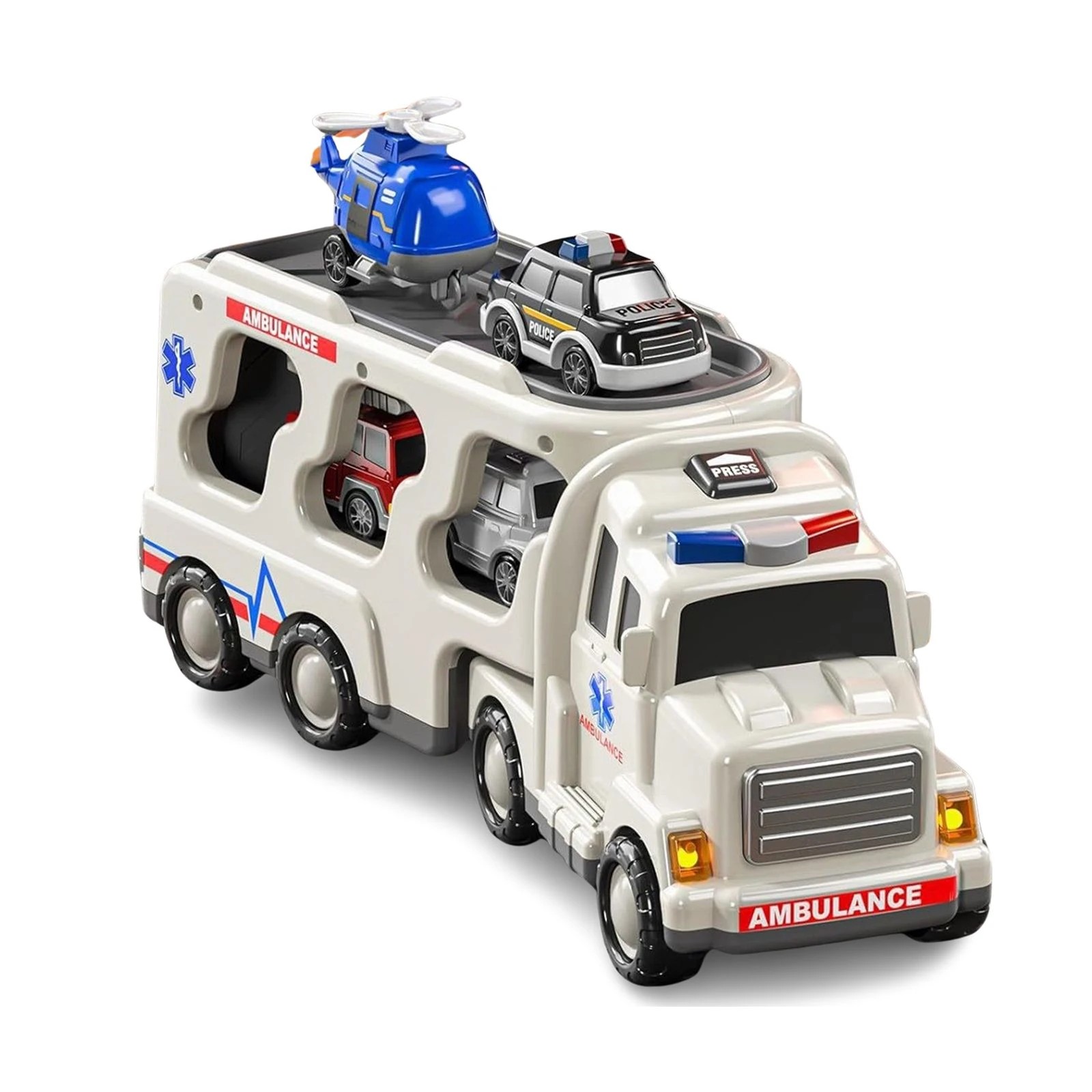 4 Ausway 5-in-1 Play Ambulance Toy Vehicle Set Friction Power Toddler Fire Truck, 4 of 6