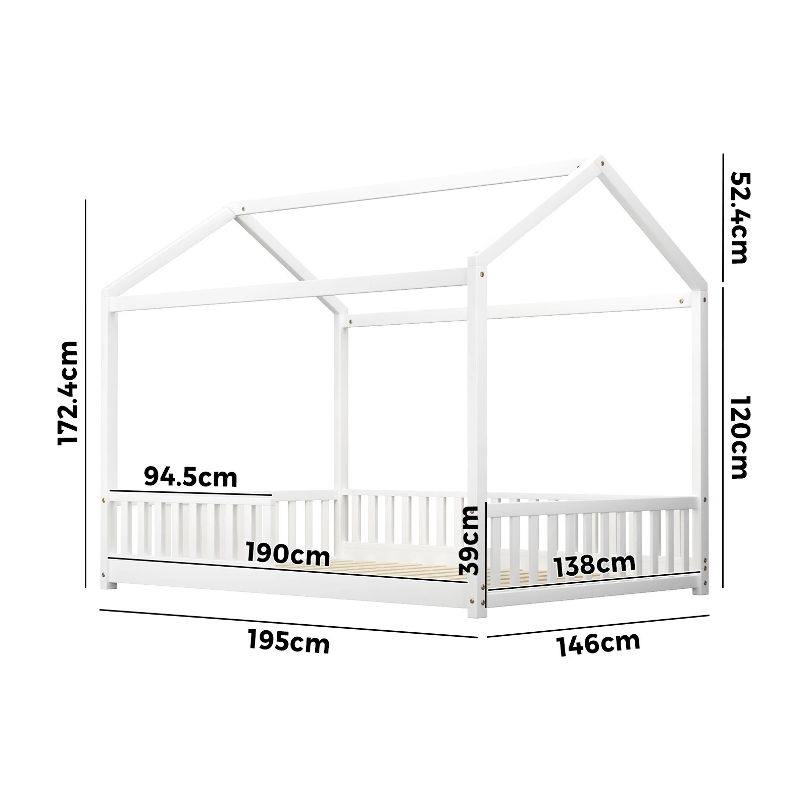4 Oikiture Kids Wooden Bed Frame House Beds Platform Double Timber Pine
 - White, 4 of 10
