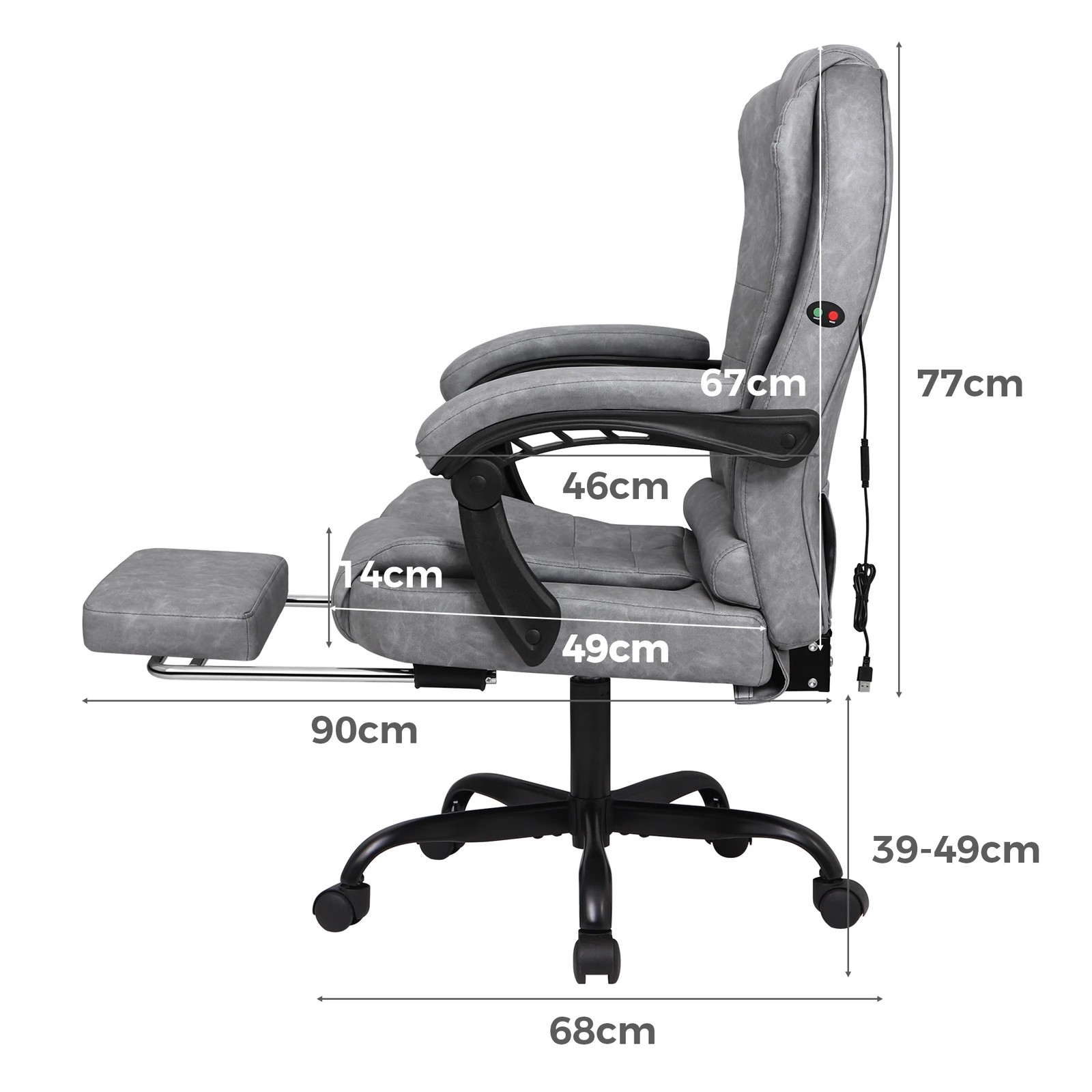 4 Alfordson Massage Office Chair Vintage Grey Leather Footrest Executive Race Seat - Grey, 4 of 10